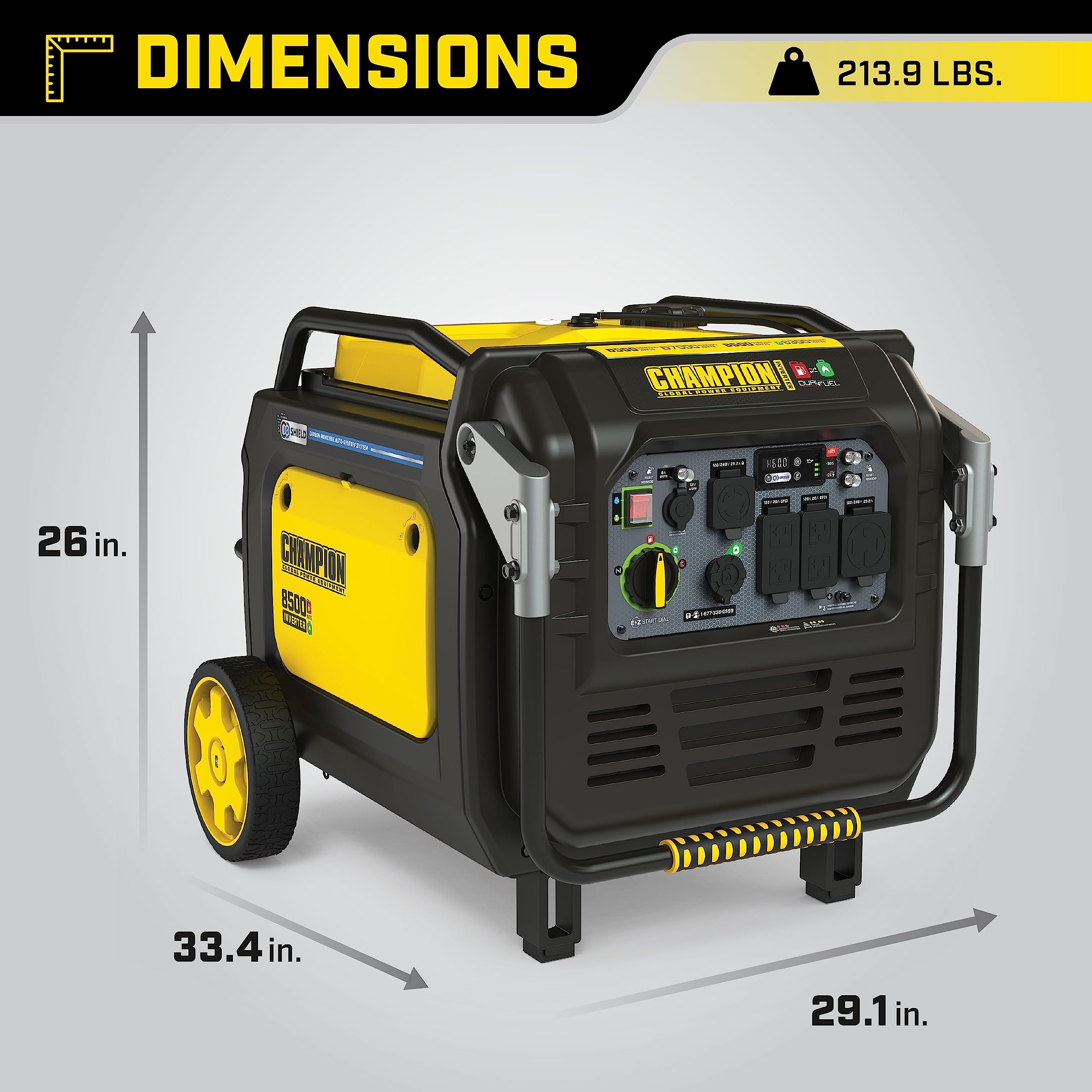 8500-Watt Champion Power Equipment Electric Start Dual Fuel Home Backup Portable Inverter Generator with Quiet Technology and CO Shield