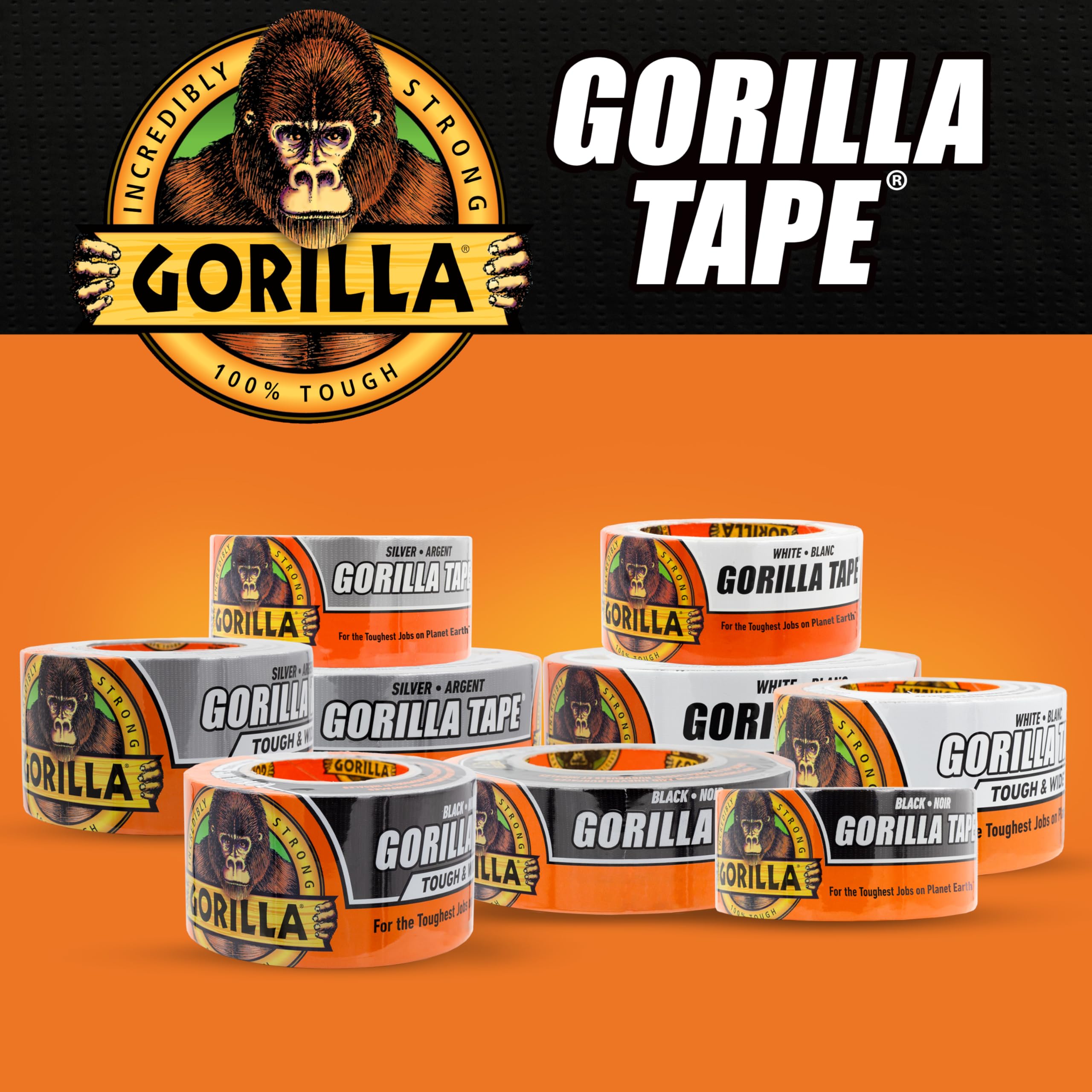 Gorilla Tape Black Tough & Wide, 2.88" x 25 yd (Pack of 1) - Heavy Duty and Weather Resistant for Indoor or Outdoor