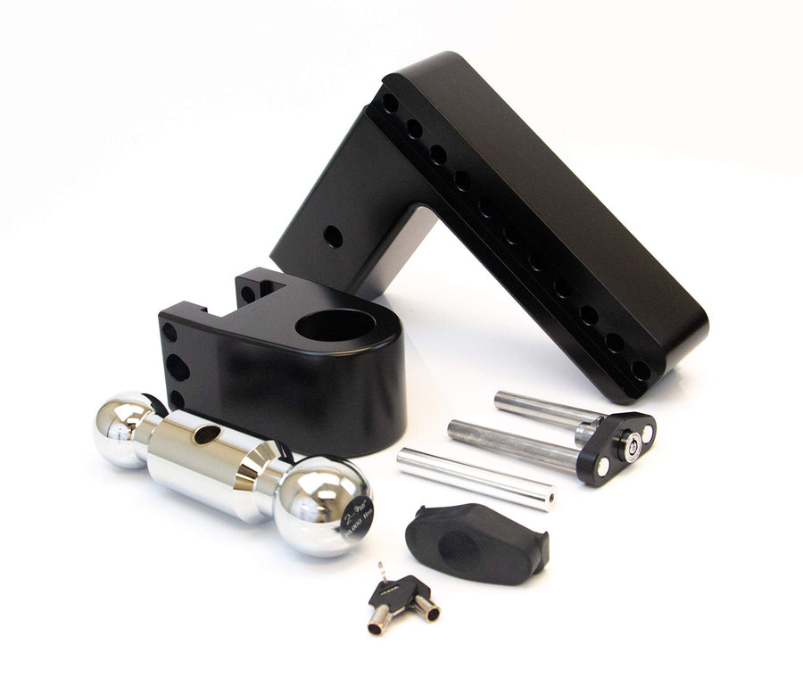 Weigh Safe CTB83CERBLA, 180 Hitch 8" Drop w/ 3" Shank/Shaft, Adjustable Aluminum Trailer Hitch & Ball Mount, Chrome Plated Combo Ball (2" & 2-5/16") & a Double-pin Key Lock CERAKOTE Black