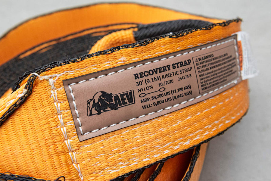 Full-Size AEV Kinetic Recovery Strap 4" x 30' Minimum Breaking Strength:39,200 LBS