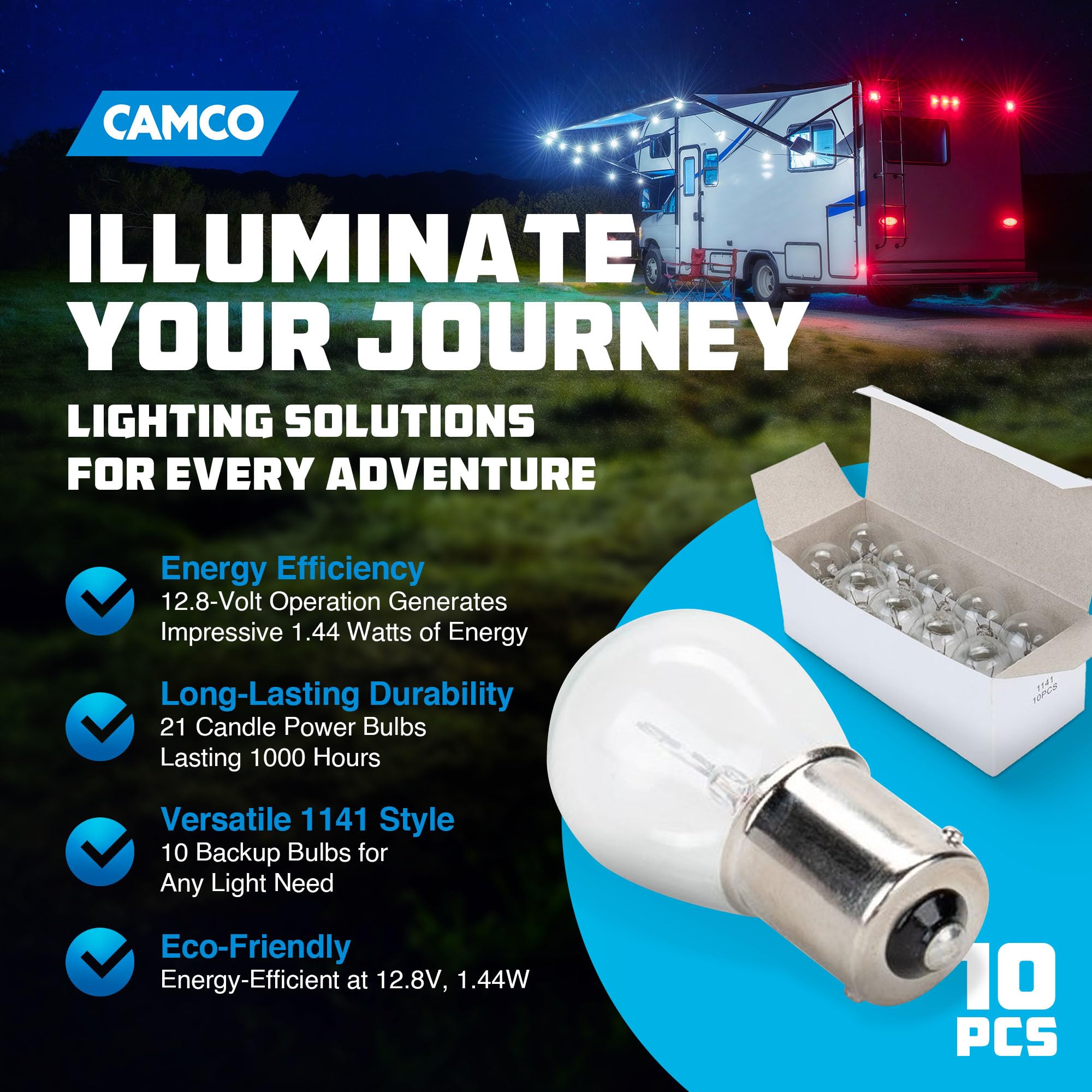 Replacement Camco 54788 1141 Auto/RV Backup Light Bulb - Box of 10
