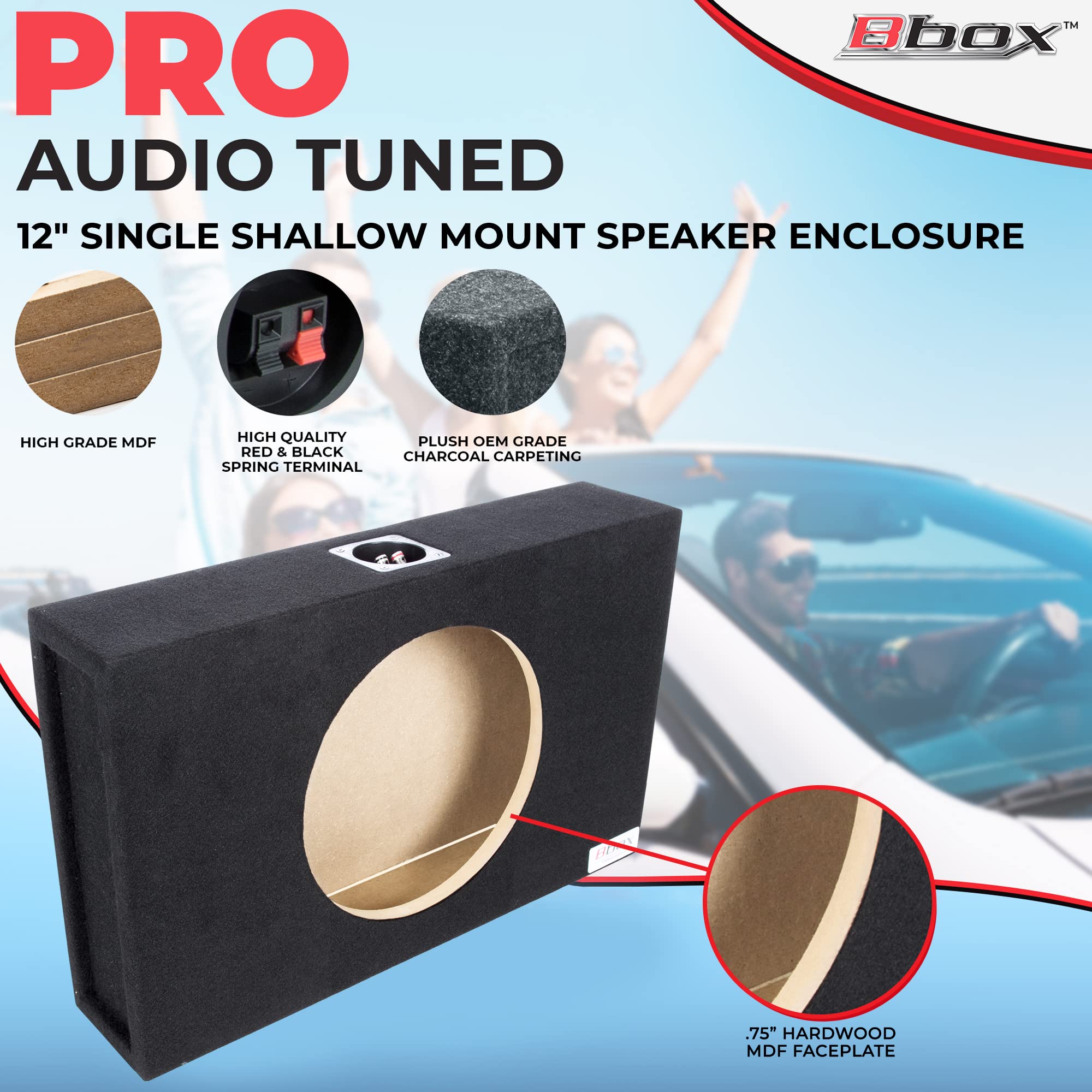 12SME Atrend 12” Single Sealed/Shallow Mount Subwoofer Enclosure, Charcoal