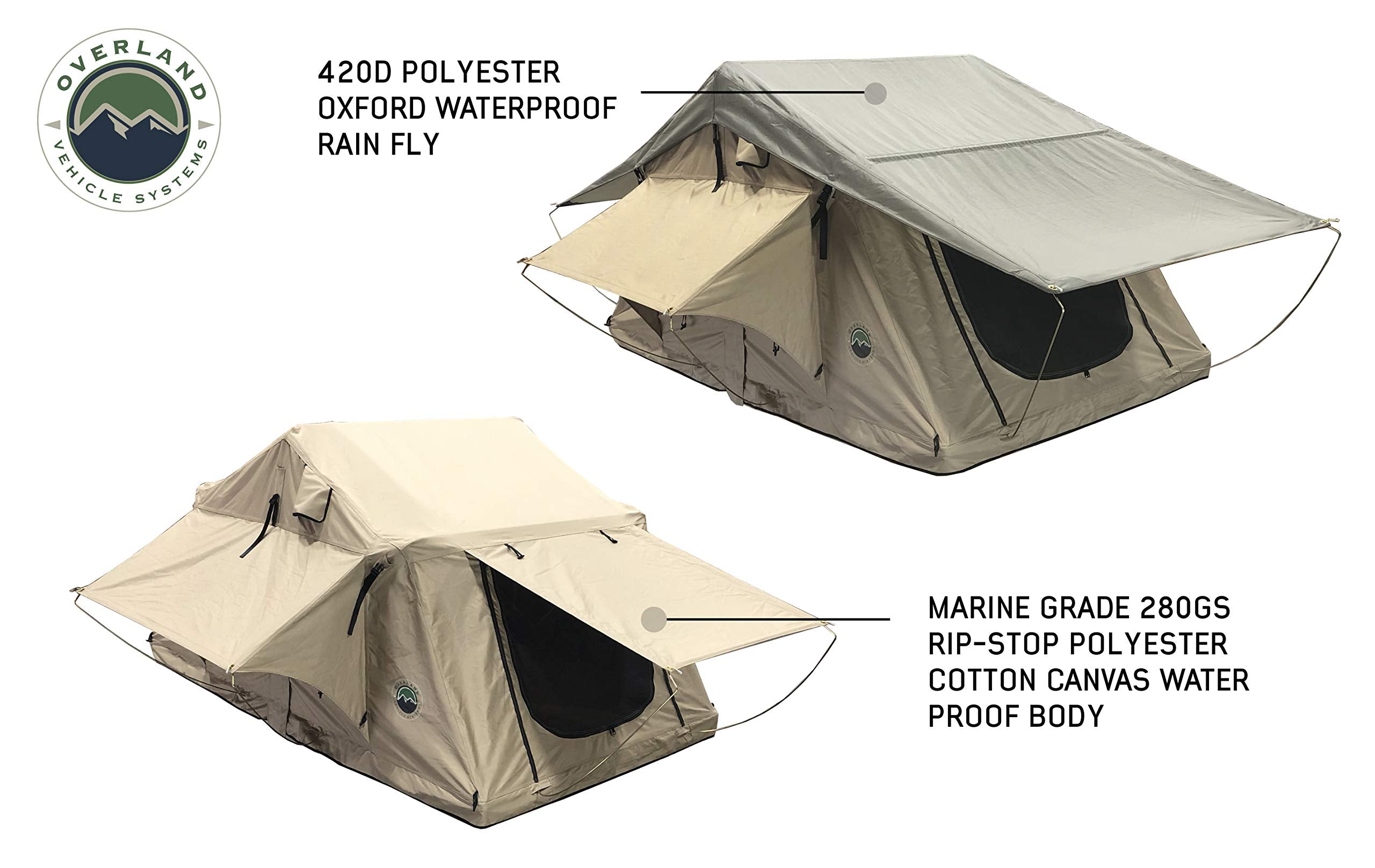 3 Person TMBK Roof Top Tent with Rain Fly Tan Base & Green Rainfly