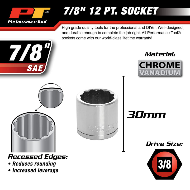 W38528 Performance Tool 3/8-Inch Drive 12-Point Socket, 7/8