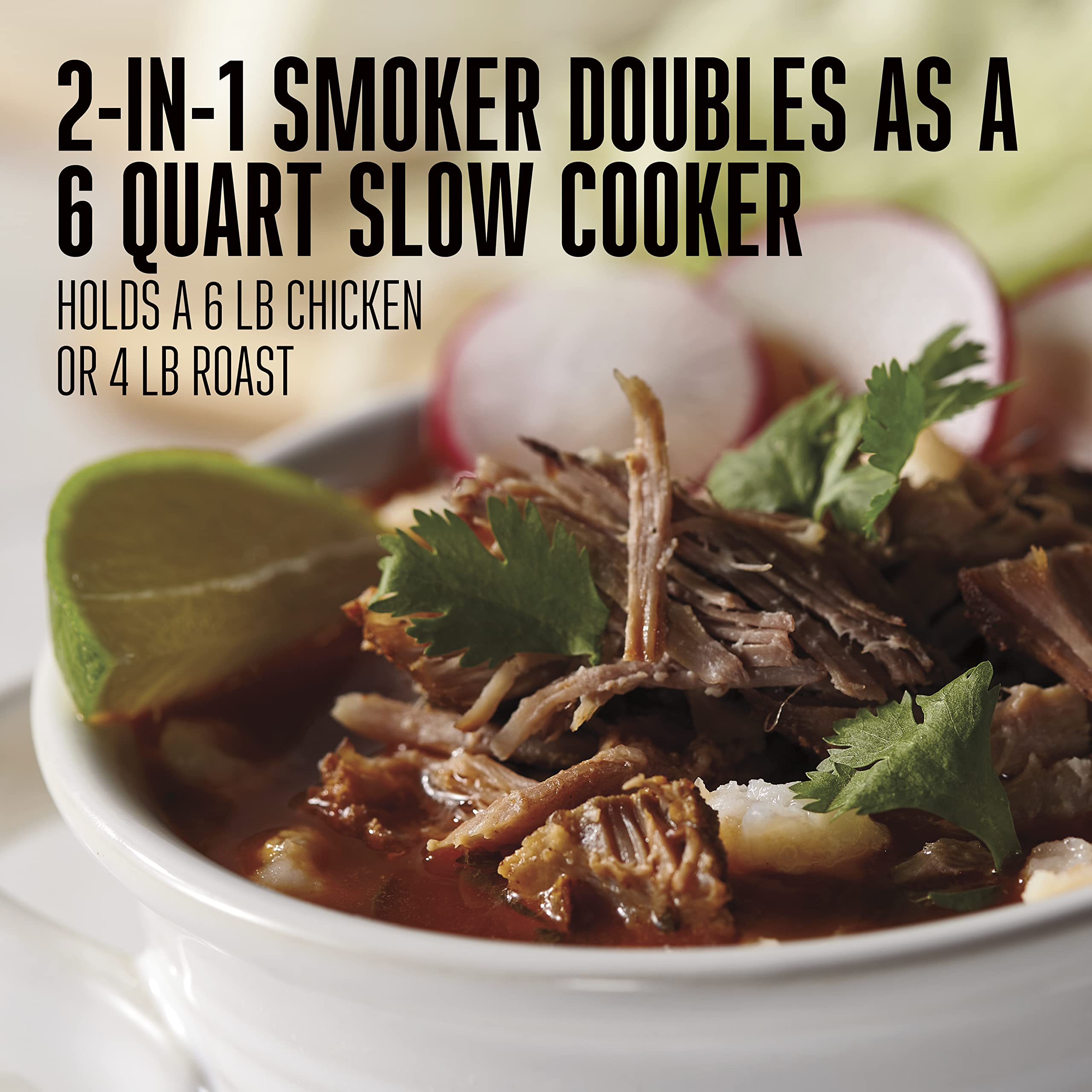 2-in-1 WESTON BRANDS Indoor Electric Smoker & Programmable Slow Cooker, 6 Quart, With 3-Tier Smoking Rack for Meat, Cheese and More, Dishwasher Safe Crock, Temperature Probe, Black (03-2500-W)