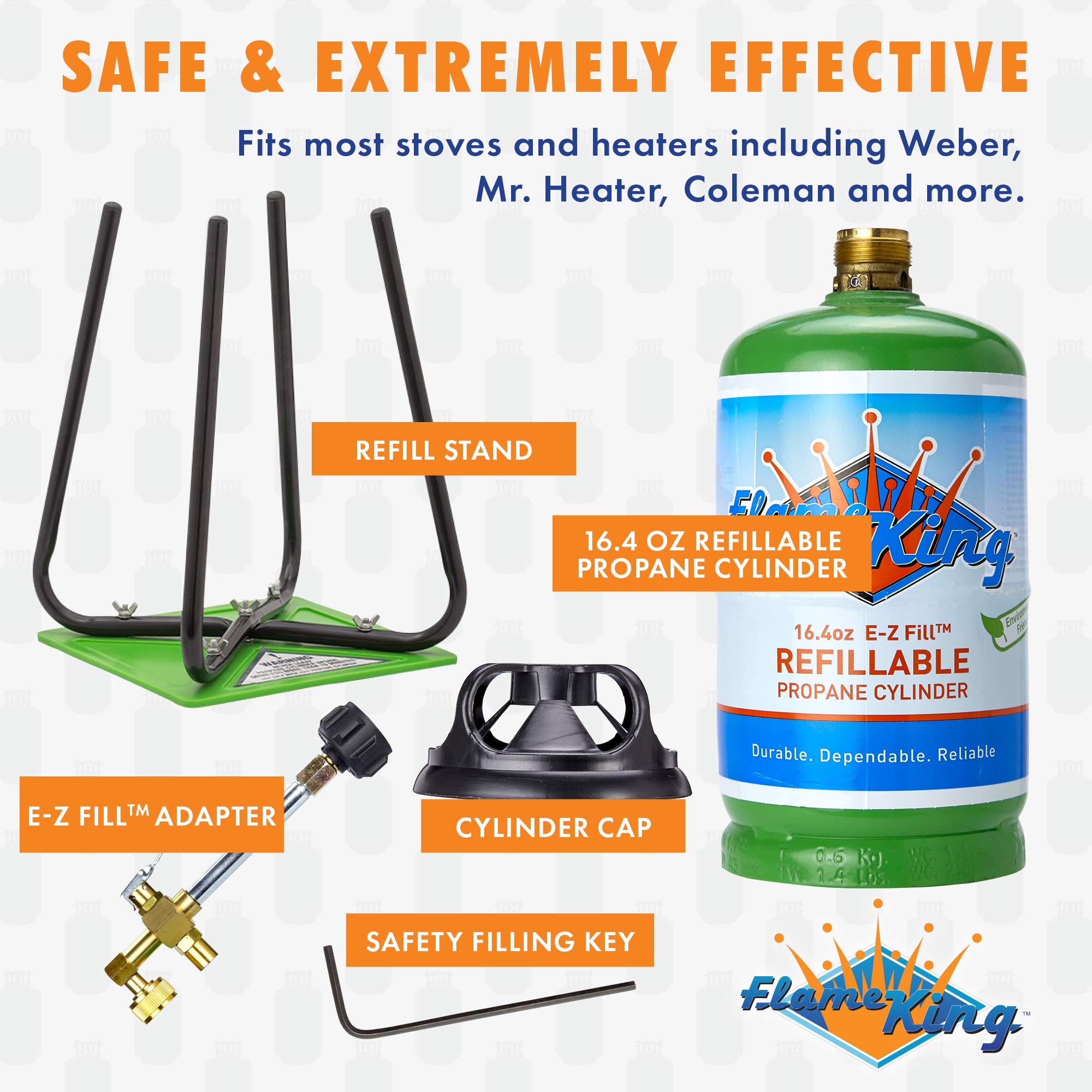 Refillable Flame King 1LB Empty Propane Cylinder Tank with Refill Kit and CGA600 Connection - Reusable, Safe and Legal Refill Option, DOT Compliant