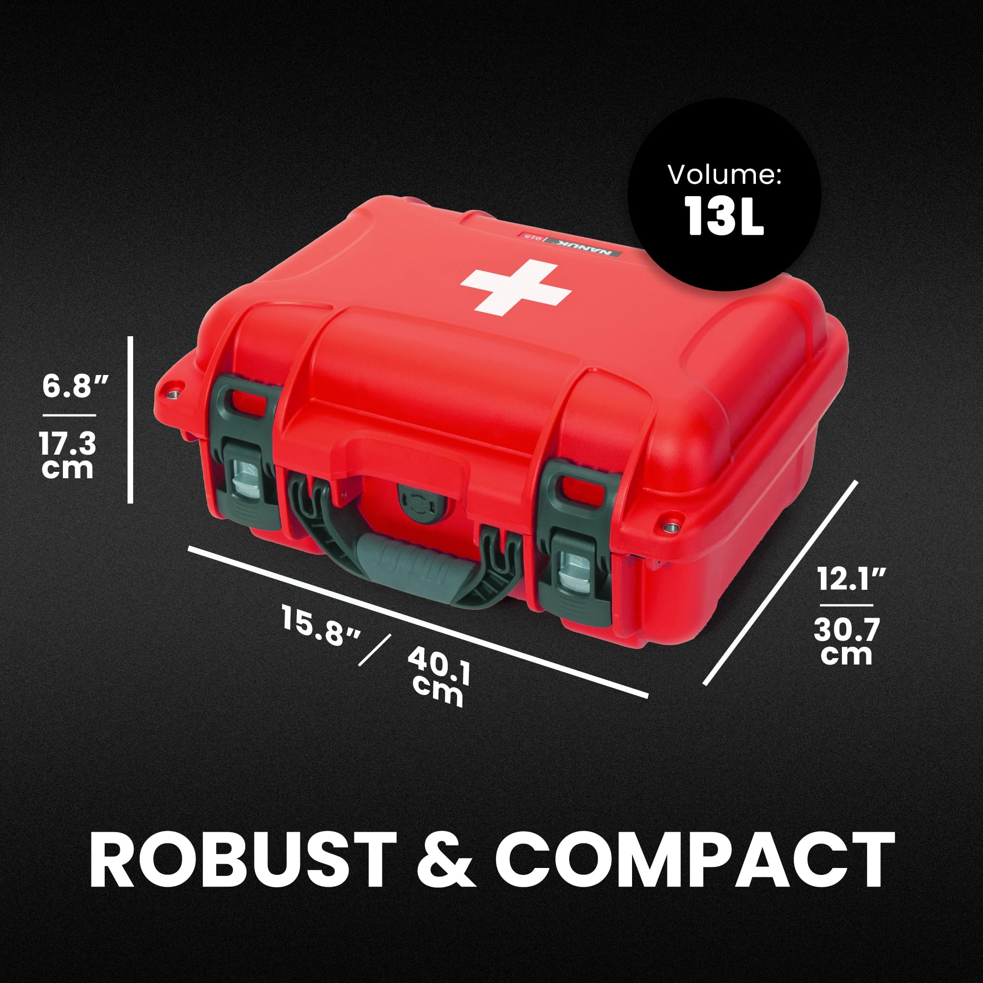 NANUK Waterproof 915 First Aid Box Empty – Durable, Medical First Aid Organizer Case, IP67-Rated, Dustproof, Impact-Resistant, and Floats (13.8" x 9.3" x 6.2") – Red