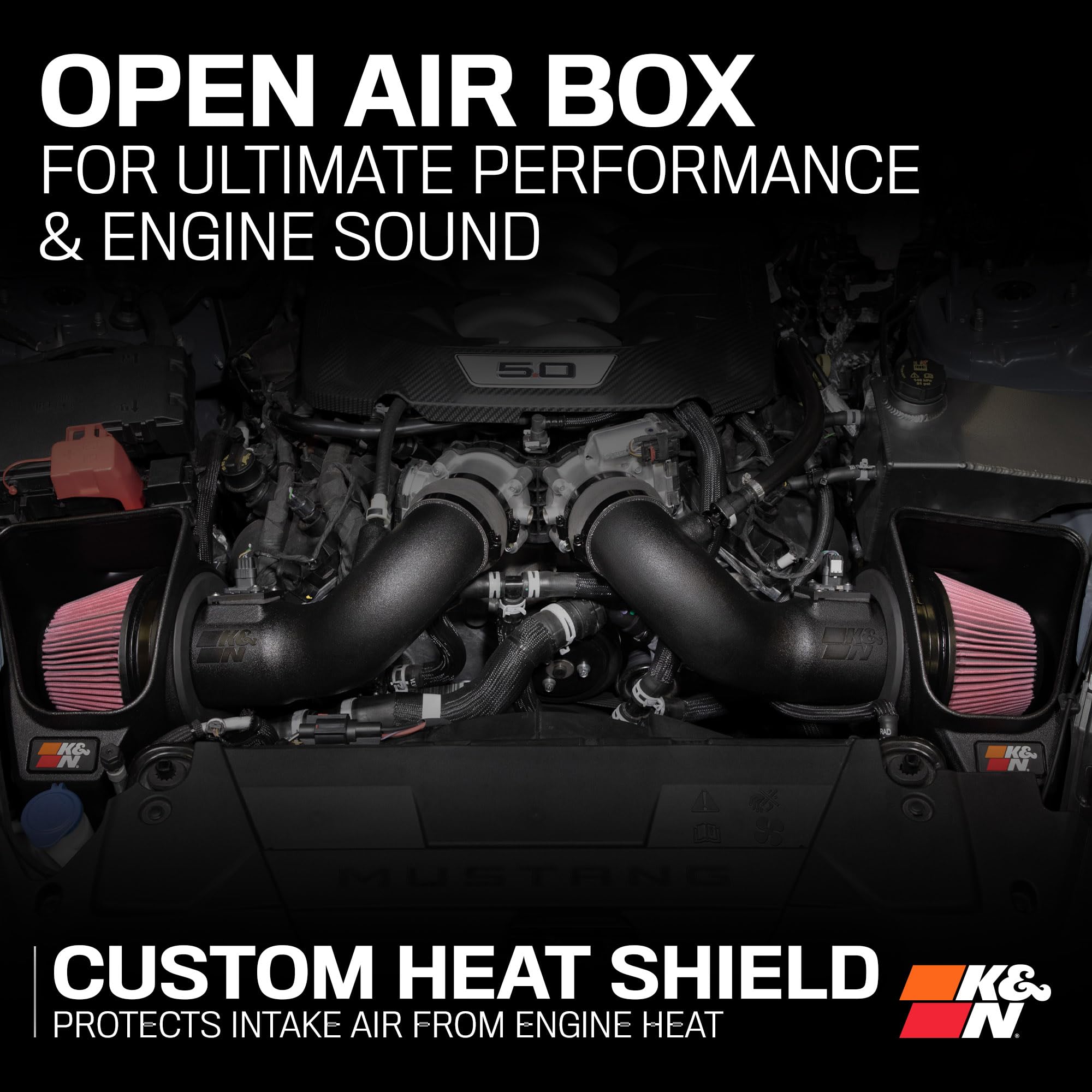 Cold Air Intake System K&N: High-Flow Air Filter, Increase Performance & Acceleration: Compatible with 2024-2025 Ford: Mustang, 63-2626
