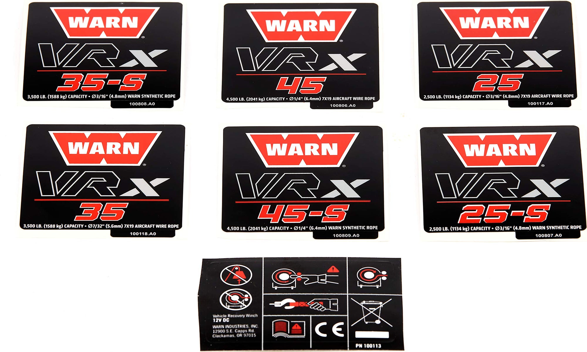 100994 WARN Label Replacment Kit, Fits: VRX Winches