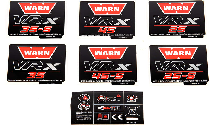 100994 WARN Label Replacment Kit, Fits: VRX Winches