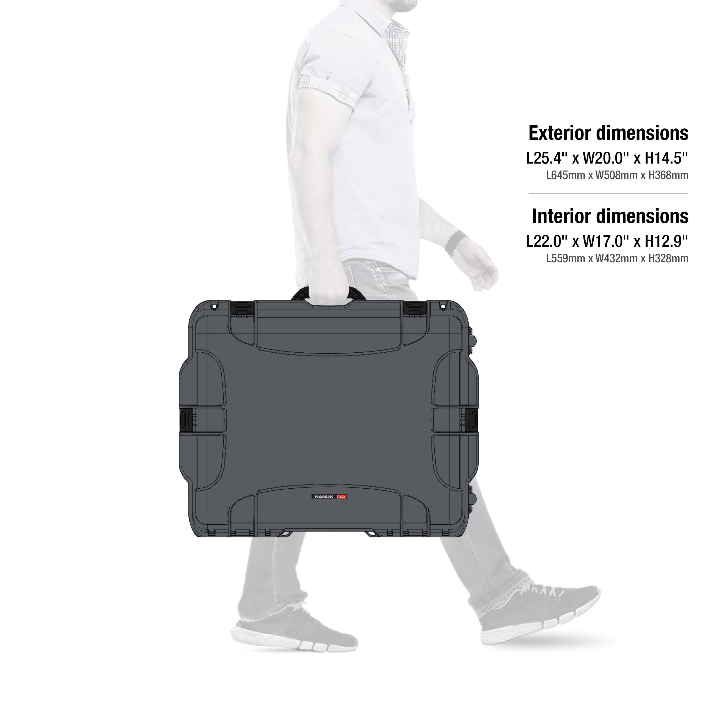 NANUK 960 Wheeled Series Lightweight NK-7 Resin Waterproof Case with Padded Divider, Graphite