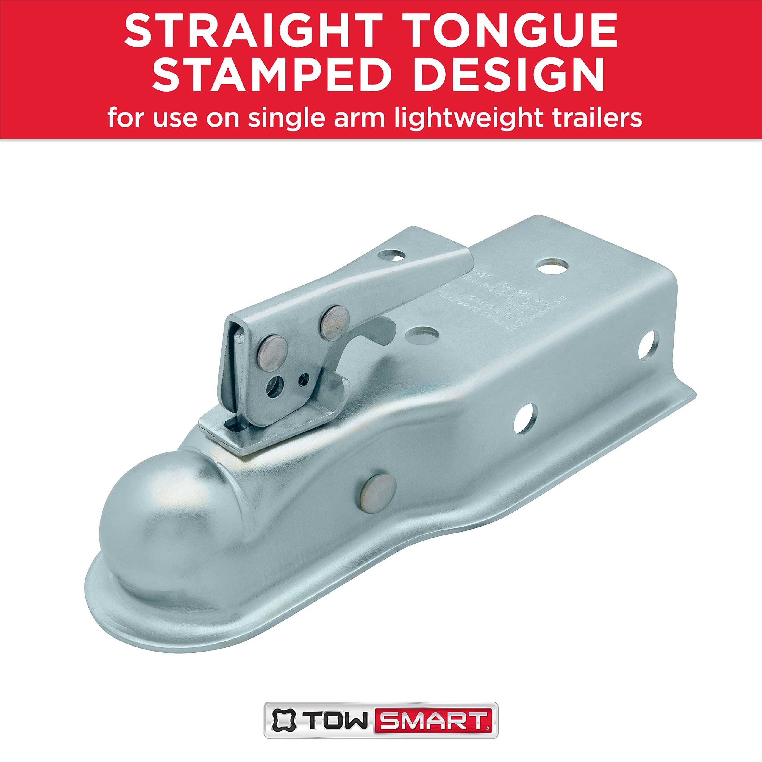 TOWSMART 3,500 lb. Class II, Straight Tongue Trailer Coupler for 2-1/2 in. to 3 in. Channel, 2 in. Hitch Ball, with Adjustable Collars