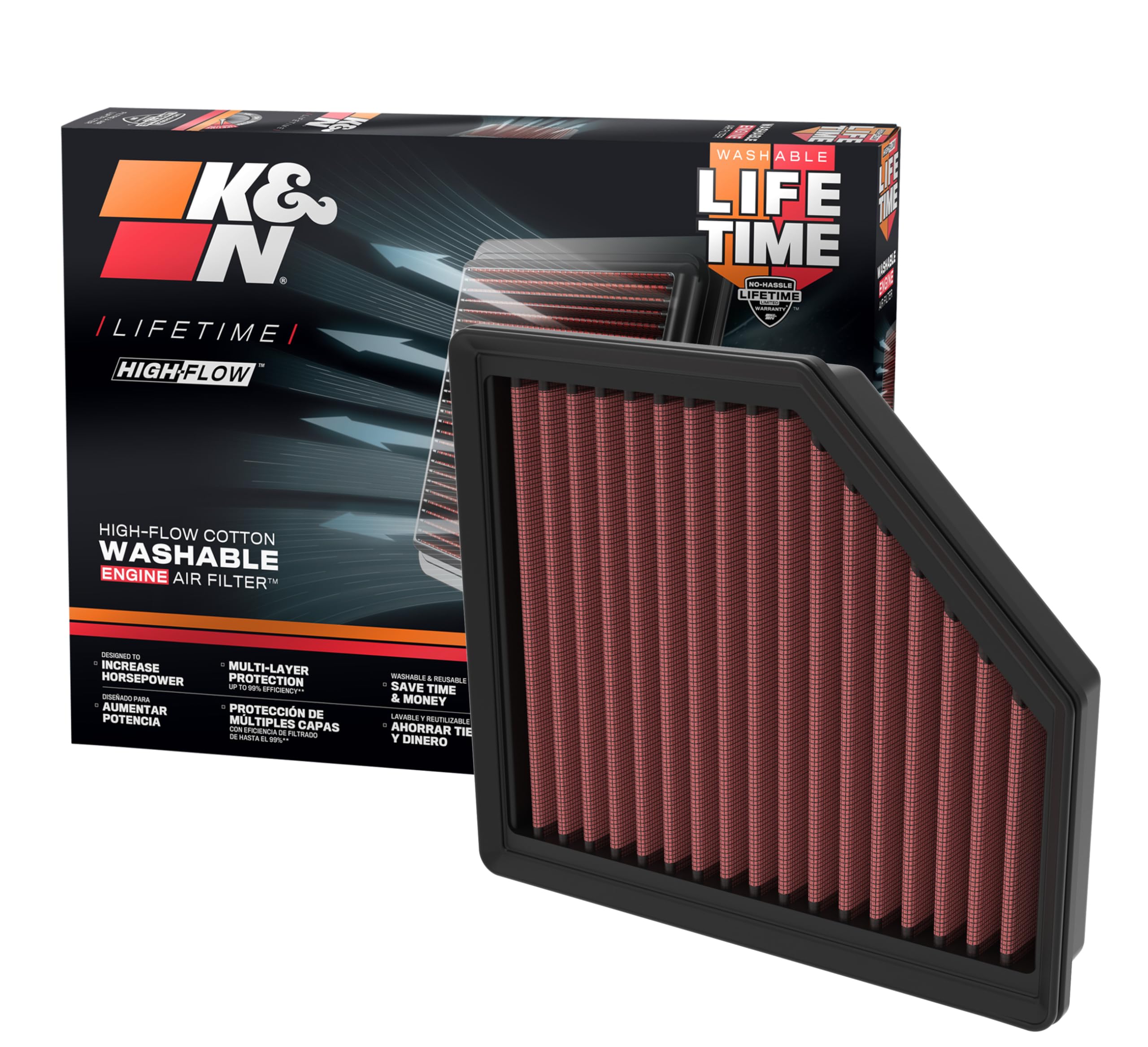 High-Flow K&N Original Lifetime Engine Air Filter: Increase Power: Premium, Washable: Compatible with 2021-2024 Mitsubishi/Nissan/Renault: Outlander, Qashqai, Rogue, X-Trail, Austral, 33-3174