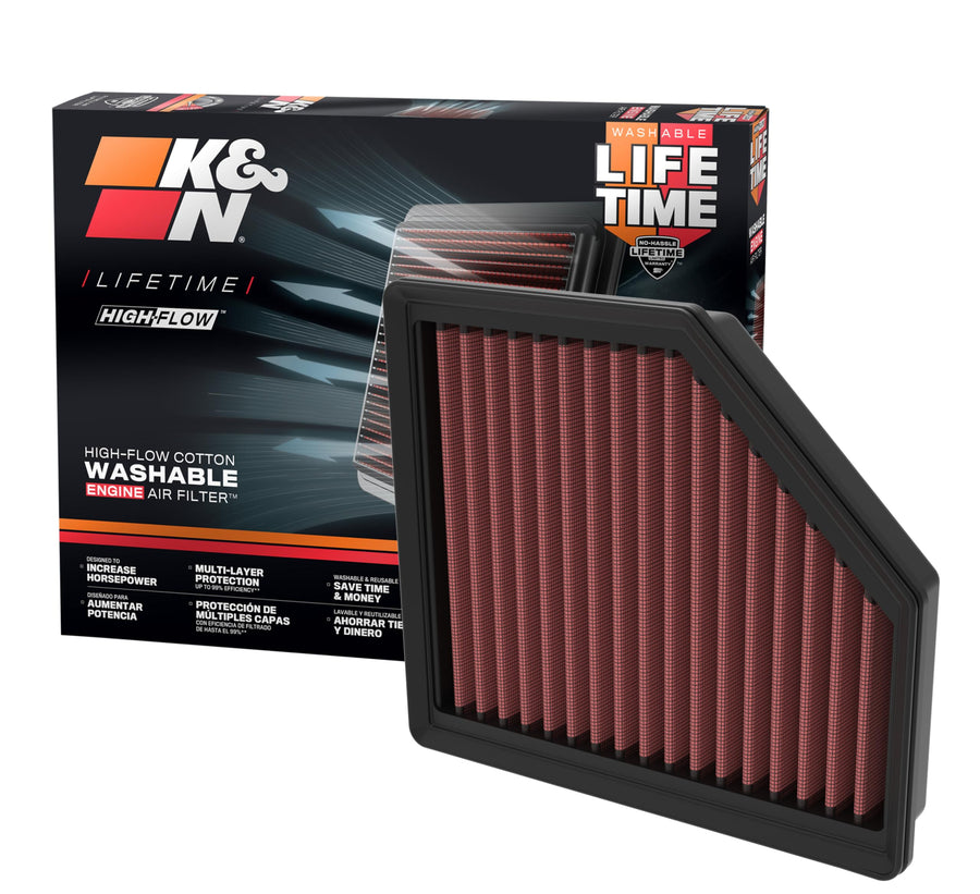 High-Flow K&N Original Lifetime Engine Air Filter: Increase Power: Premium, Washable: Compatible with 2021-2024 Mitsubishi/Nissan/Renault: Outlander, Qashqai, Rogue, X-Trail, Austral, 33-3174