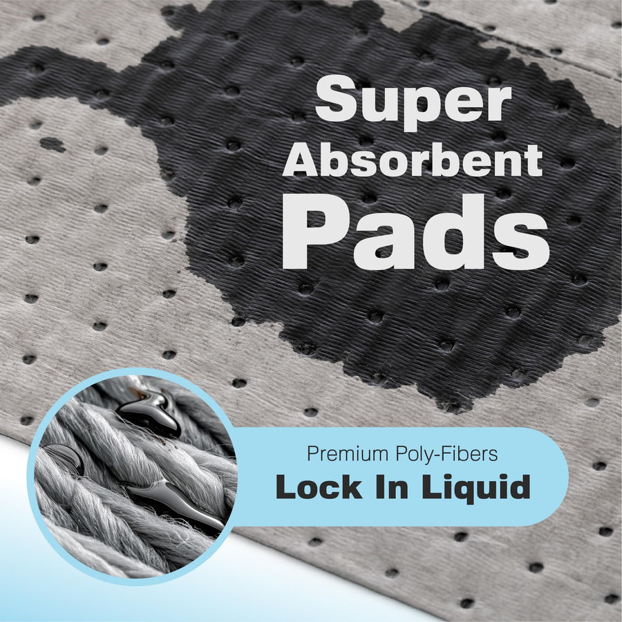 Raxwell 200 Pack Oil Absorbent Pads – 16” x 18” Heavy-Duty Spill Pads, 8-Layer Polypropylene, Dimpled & Perforated Universal Absorbent Sheets - Garage Floor Mat for Oil, Coolant, Water & Chemicals