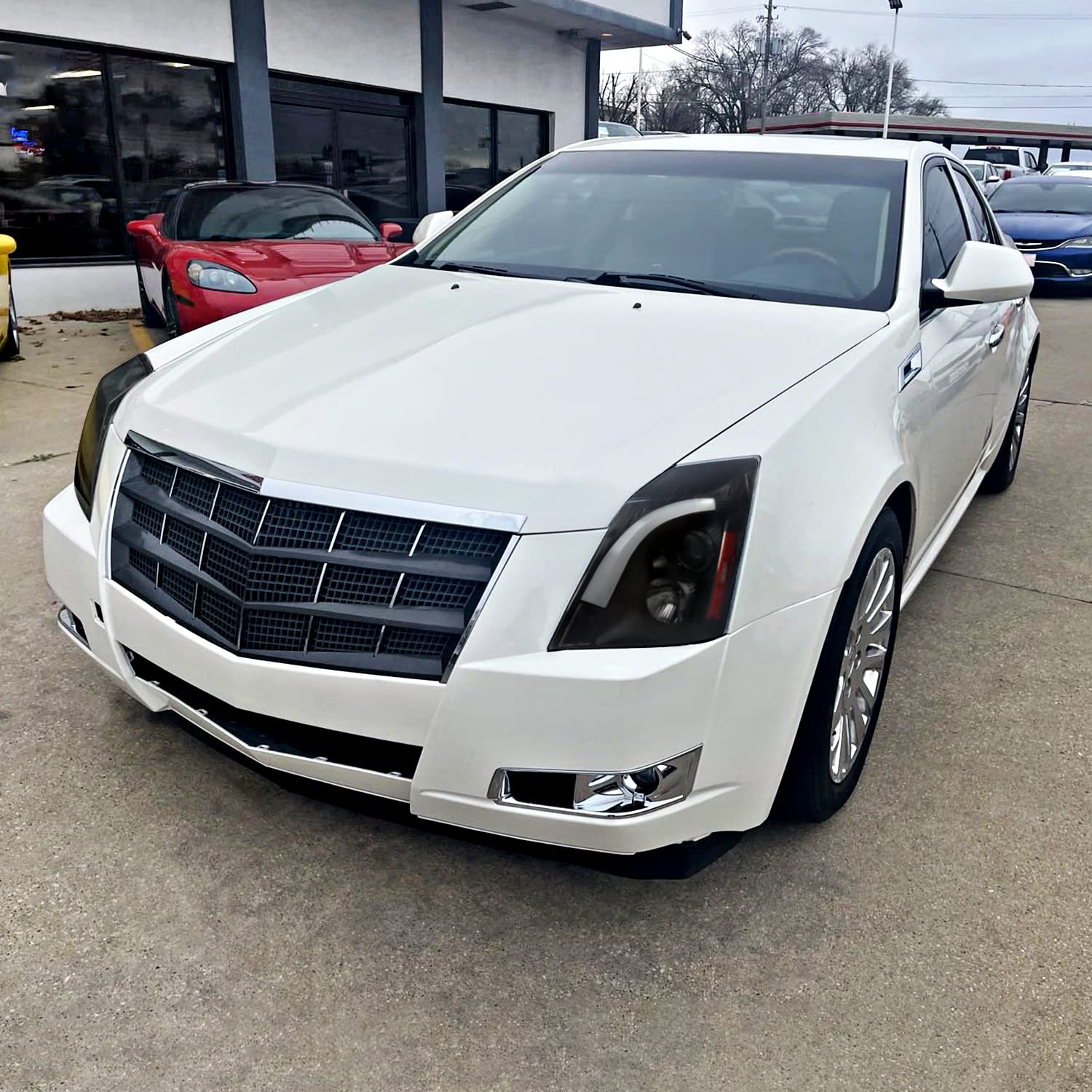 Black Smoke LED Switchback Projector Headlights SPEC-D TUNING Compatible with 2008-2014 Cadillac CTS, Left + Right Pair Headlamps Assembly