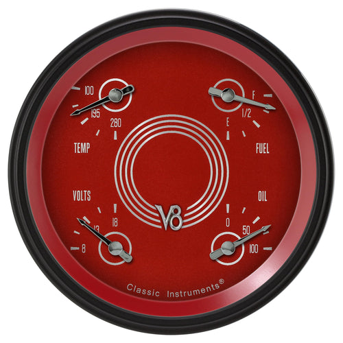 V8 Red Steelie Classic Instruments 5In Quad 0-90 (V8RS78BLC)