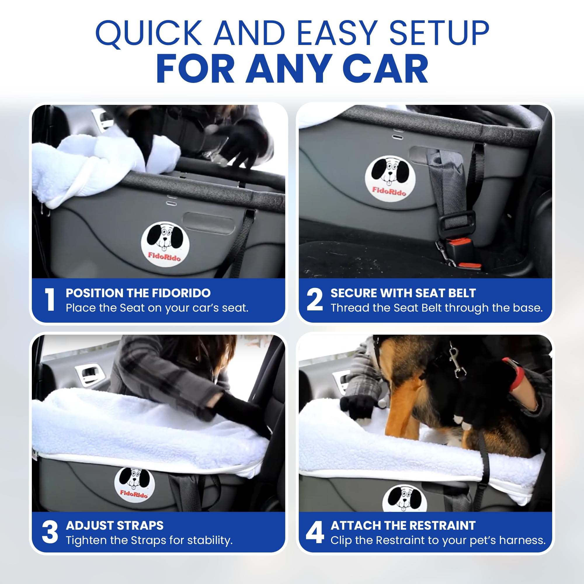 Dog Car Seat FidoRido - Booster Seat for Small to Medium Dogs with Comfortable Cushions, Sherpa Cover, and Safety Straps, Easy to Install, Ideal for Travel, Pink Diva - Medium Harness