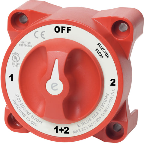 Blue Sea Systems e-Series 9002E Battery Switch, Selector 4 Position with AFD, 32V DC, 325A, Red