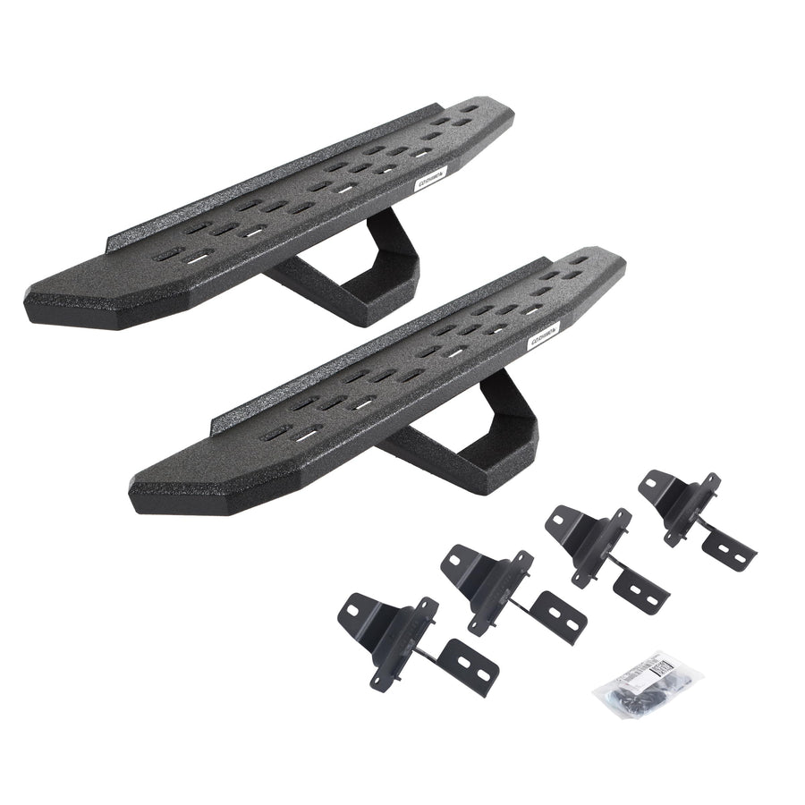 RB30 Running Boards, Go Rhino Brackets, & 1 Pair of Drop Steps | Galvanized Steel, Protective Bedliner Coating | 6969274810T | Fits 2018-2024 Jeep Wrangler JL, 2-Door