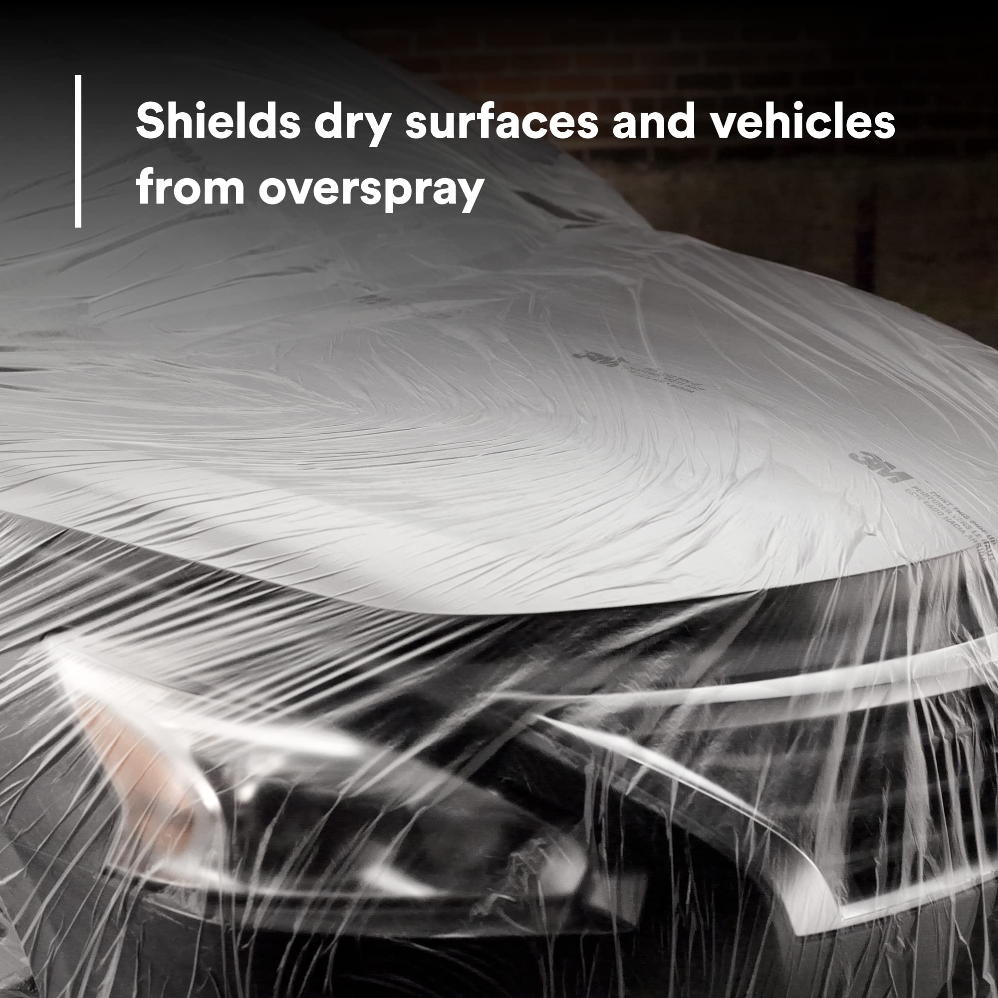 3M Protective Sheeting Overspray With 233+ Masking Tape (36 mm), 06728, Translucent, Paintable, High Density, Tear Resistant, 16 ft x 400 ft