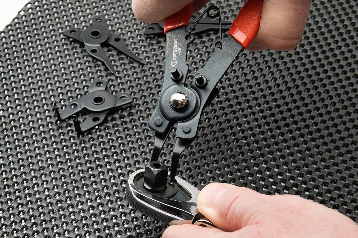 5 Piece Crescent Snap Ring Pliers Set - Lock Ring Pliers for Internal & External Snap Rings - Removes & Installs Snap Rings - With 4 Interchangeable Heads & Dipped Handles - 7SRPS