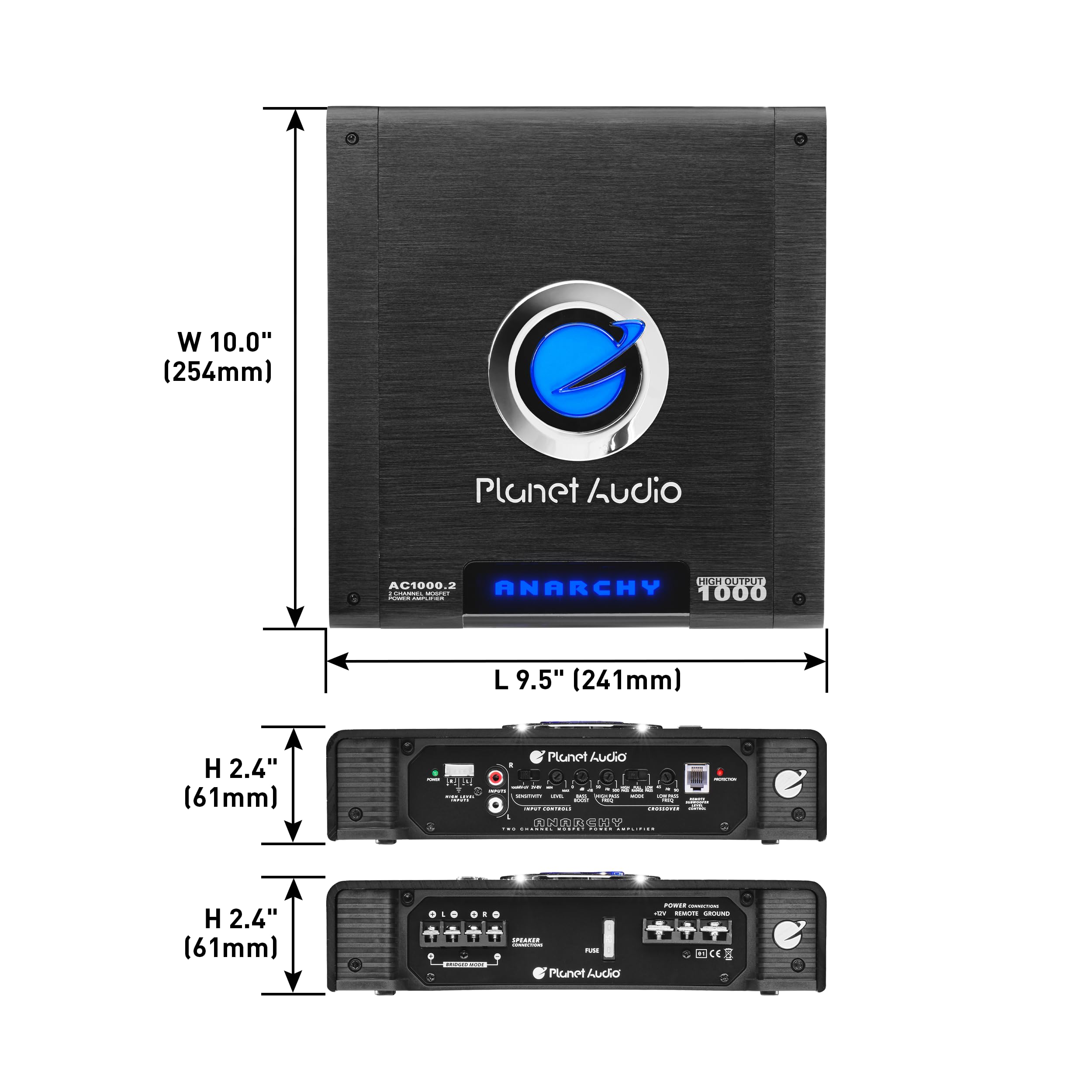Planet Audio 2 Channel AC1000.2 Car Amplifier - 1000 Watts, Full Range, Class A/B, 2-4 Ohm Stable, Mosfet Power Supply, Bridgeable