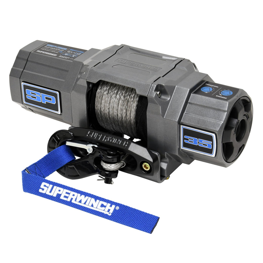 SP 35 SUPERWINCH, 3500 lb Capacity, Hawse Fairlead, 10 ft Remote, 7/32 in x 40 ft Synthetic Rope, 12V, Kit