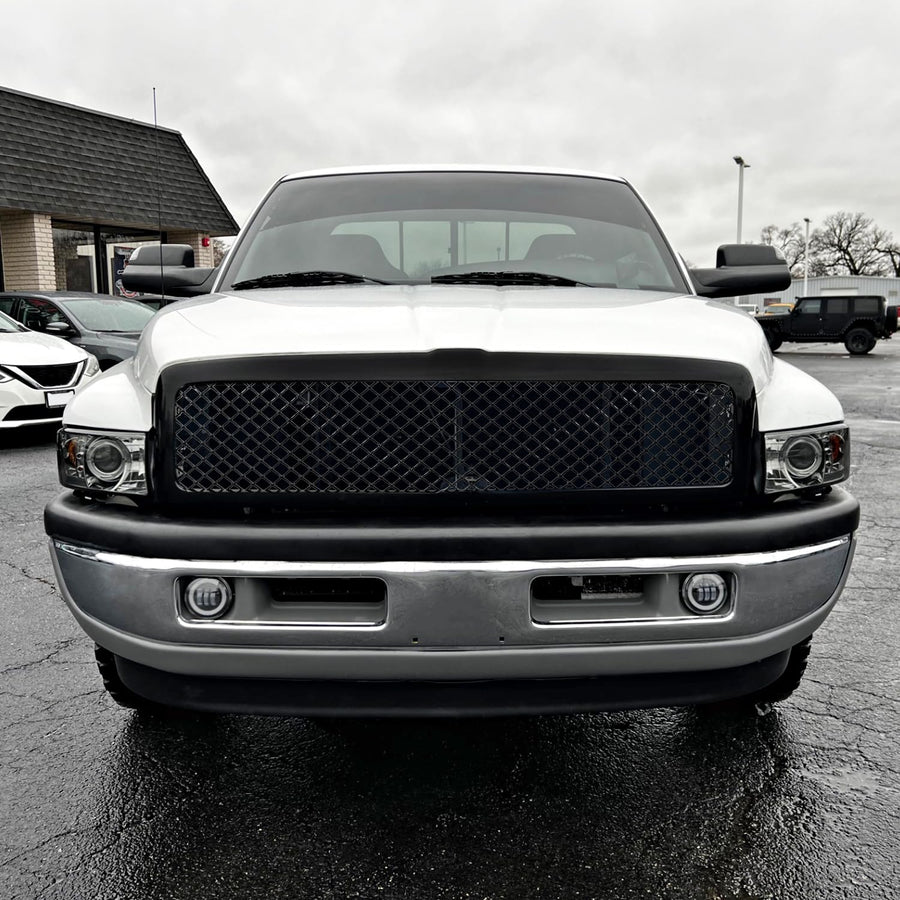 Honeycomb Mesh Front Bumper Hood Grille Spec-D Tuning Glossy Black Compatible with 1994-2001 Dodge Ram 1500 2500 3500