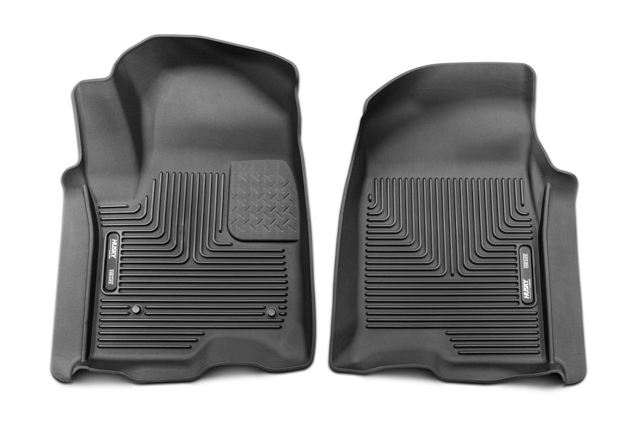 Husky Liners X-act Contour Floor Mats | Fits Chevrolet Silverado & GMC Sierra 1500 2019-2026 & 2020-2026 Silverado & Sierra 2500/3500 Double & Crew CAB ONLY | Front Row, 2-pc Black - 54101