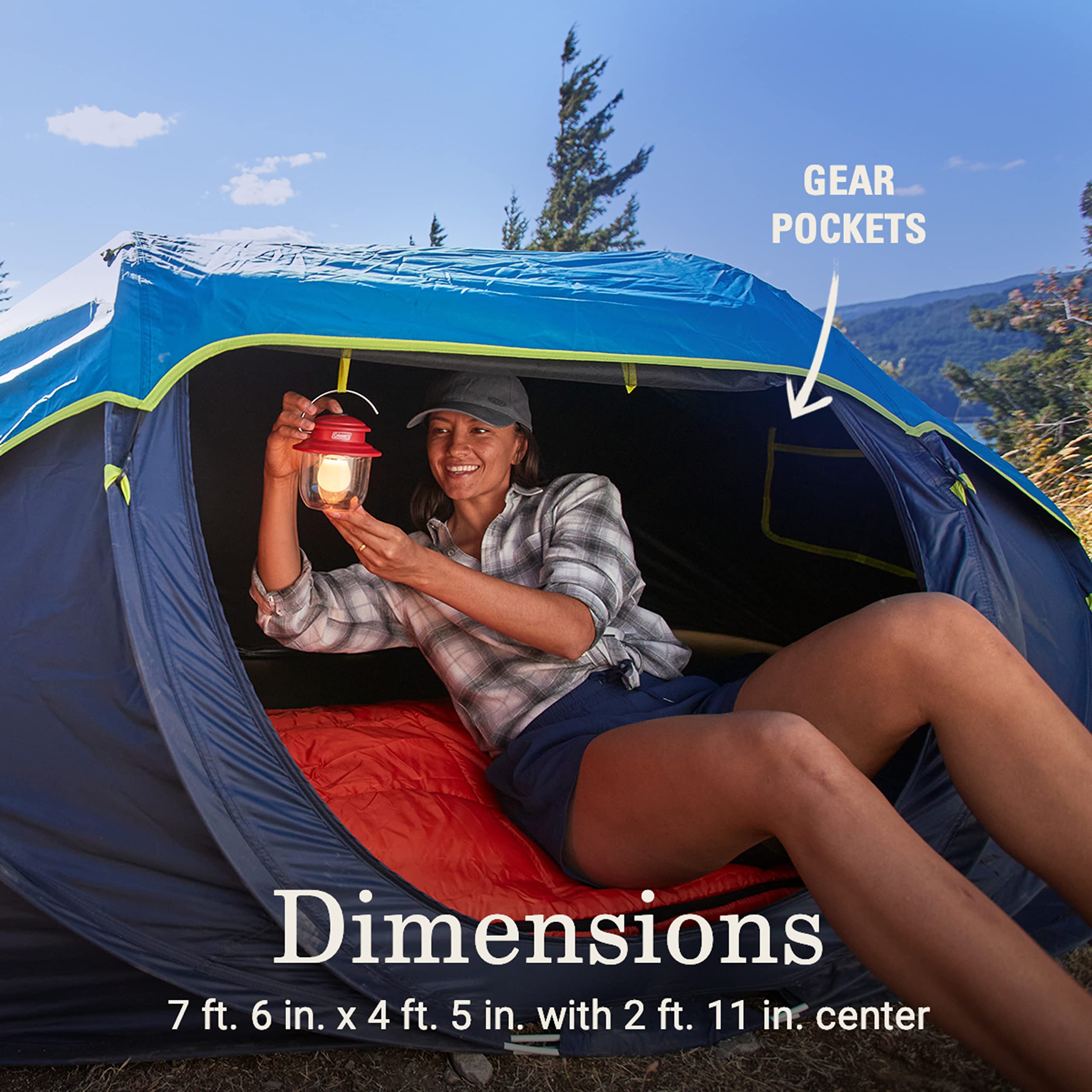 Coleman Camping Tent Pop-Up with Dark Room Technology, 2/4 Person Sets Up in 10 Seconds & Blocks 90% of Sunlight, Includes Pre-Assembled Poles, Adjustable Rainfly, & Taped Floor Seams