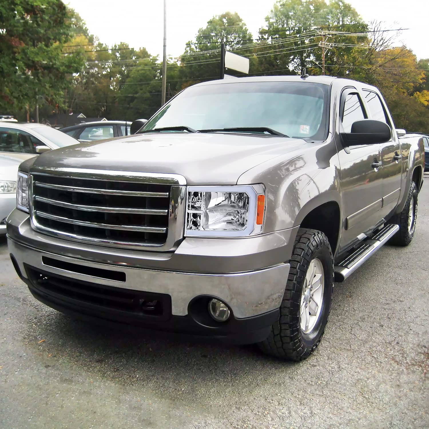 Chrome Headlights w/LED Bar SPEC-D TUNING Compatible with 2007-2013 GMC Sierra 1500, 2500HD, 3500HD, Left + Right Pair Headlamp Assembly
