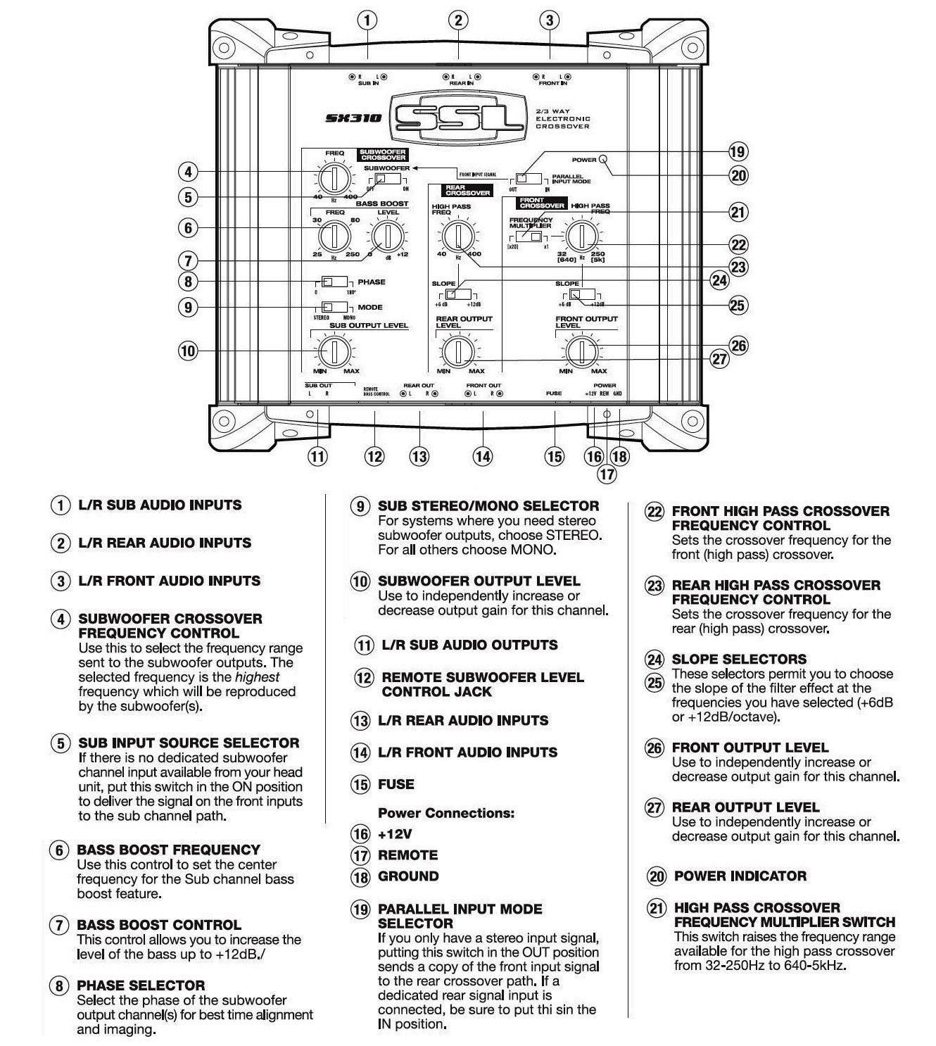SX310 Sound Storm Laboratories Car Audio Electronic Crossover - 2/3 Way Pre-amp, Use with Amplifier Stereo Equalizer, Line Output Converter