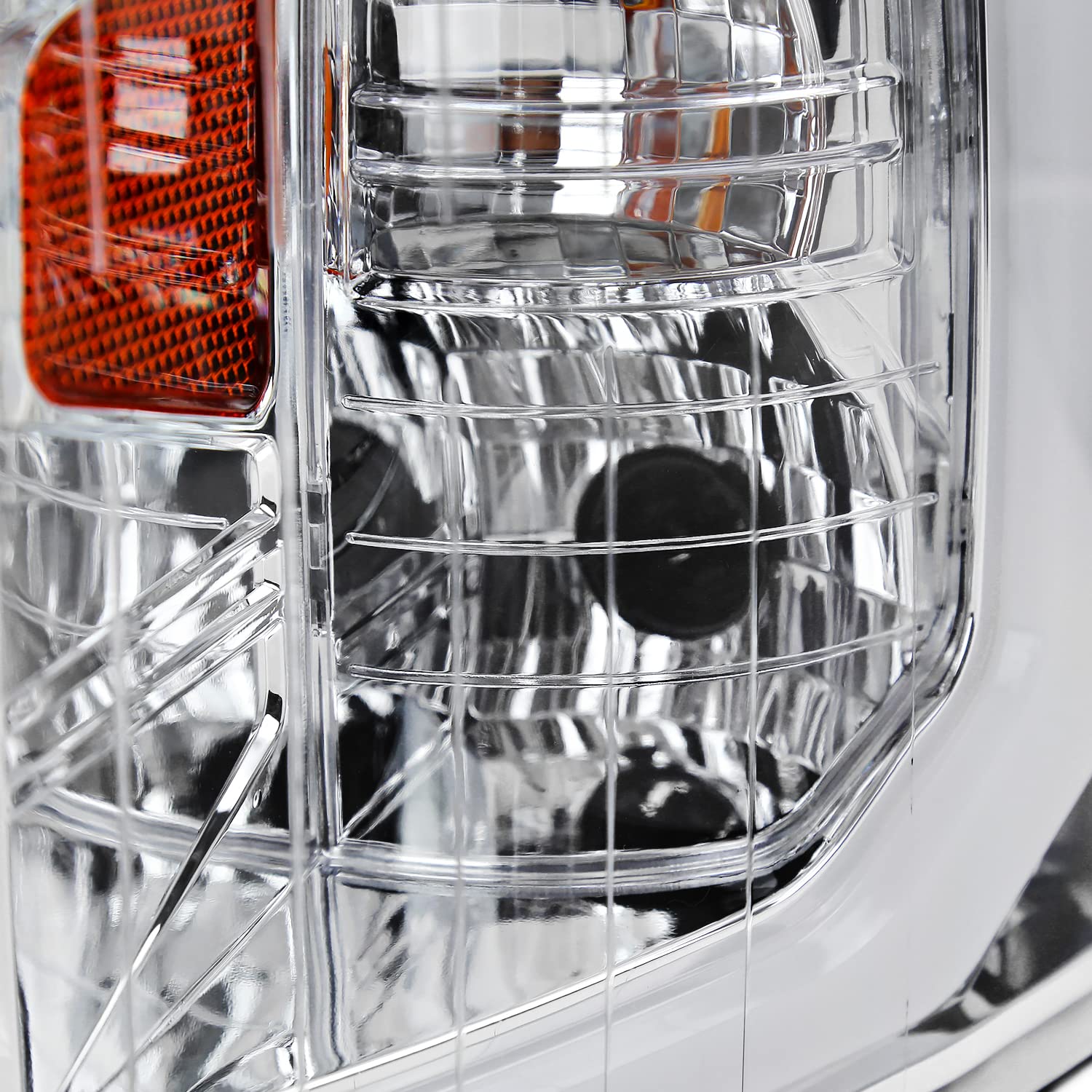 Chrome Headlights SPEC-D TUNING w/LED Strip Compatible with 2007-2013 Chevy Silverado 1500/2500HD/3500HD, Left + Right Pair Headlamp Assembly