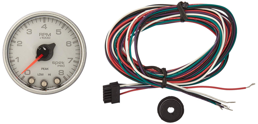 Gauge AUTO METER P33421 Tachometer (Spek-Pro Gauge, Tach, 2 1/16", 8K RPM,with Shift Light & Peak Mem, Slvr/Chrm, Spek-Pro)