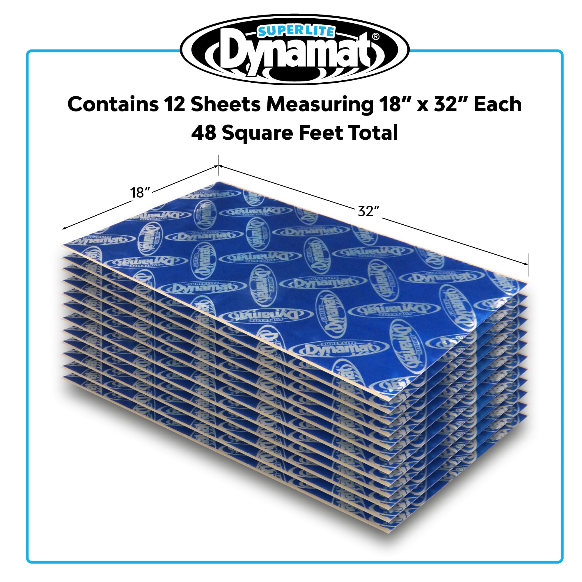 Dynamat 10648 Self-Adhesive Sound Deadener 18" x 32" with Superlite Bulk Pack, (Set of 12) – Made in USA