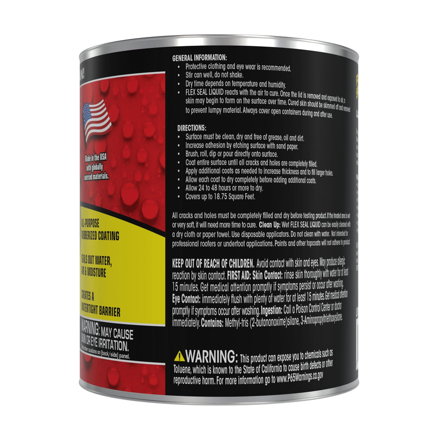 Flex Seal Liquid, Waterproof Rubber Coating Sealant, Flexible, Breathable, and UV Resistant, Roof Repair, Basements, RV, Campers, Trailers, Marine, EPDM, Masonry, Black, 16 oz