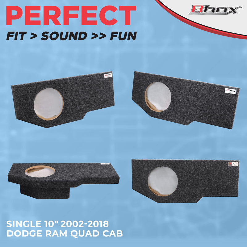 Atrend Single Bbox 10 Inch Subwoofer Sealed Enclosure - Fits 2002 - 2018 Dodge Ram Quad Cab - Carpeted Car Subwoofer Boxes & Enclosures - Subwoofer Box Improves Audio Quality, Sound and Bass - Charcoal