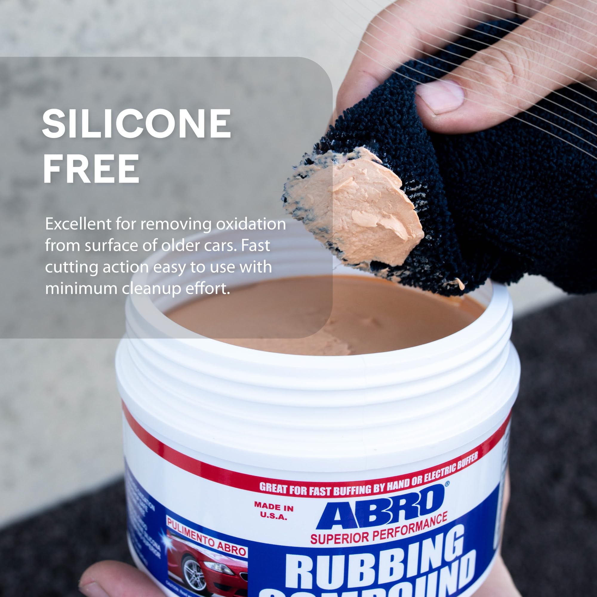 ABRO Automotive Superior Performance Rubbing Compound for Oxidized Finishes, Buff, Shine, Smooth, & Clean, Scratch Remover for Vehicles, Boats, & Bikes - 10 oz.