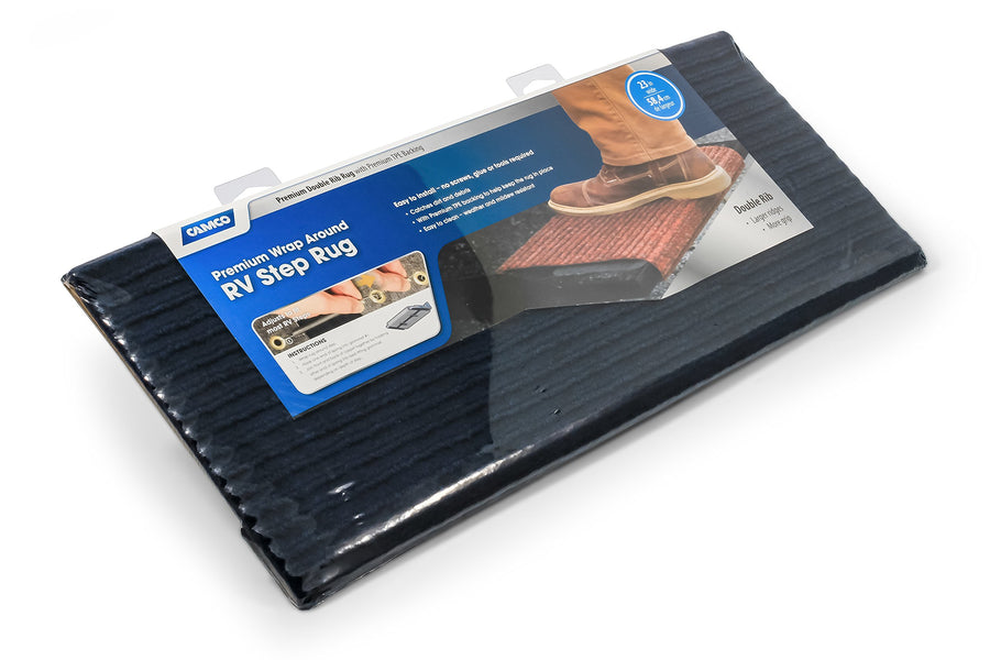 Camco Double Ribbed Wrap Around Step Rug | Easy Install | Easy to Clean | Blue (42954)