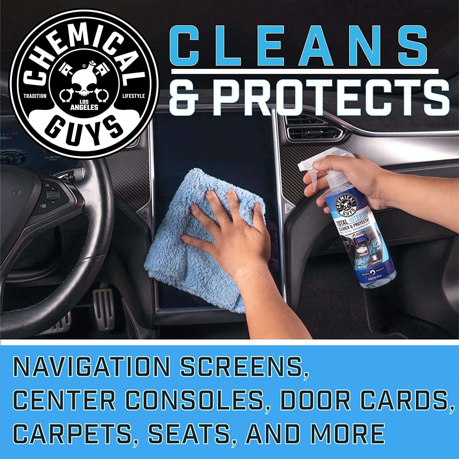Chemical Guys Total Interior Cleaner and Protectant, Interior Cleaner Car Cleans & Protects Leather, Vinyl, Plastic, Rubber, Glass with a Showroom Finish, Safe for Trucks, SUVs, RVs & More, 128 oz