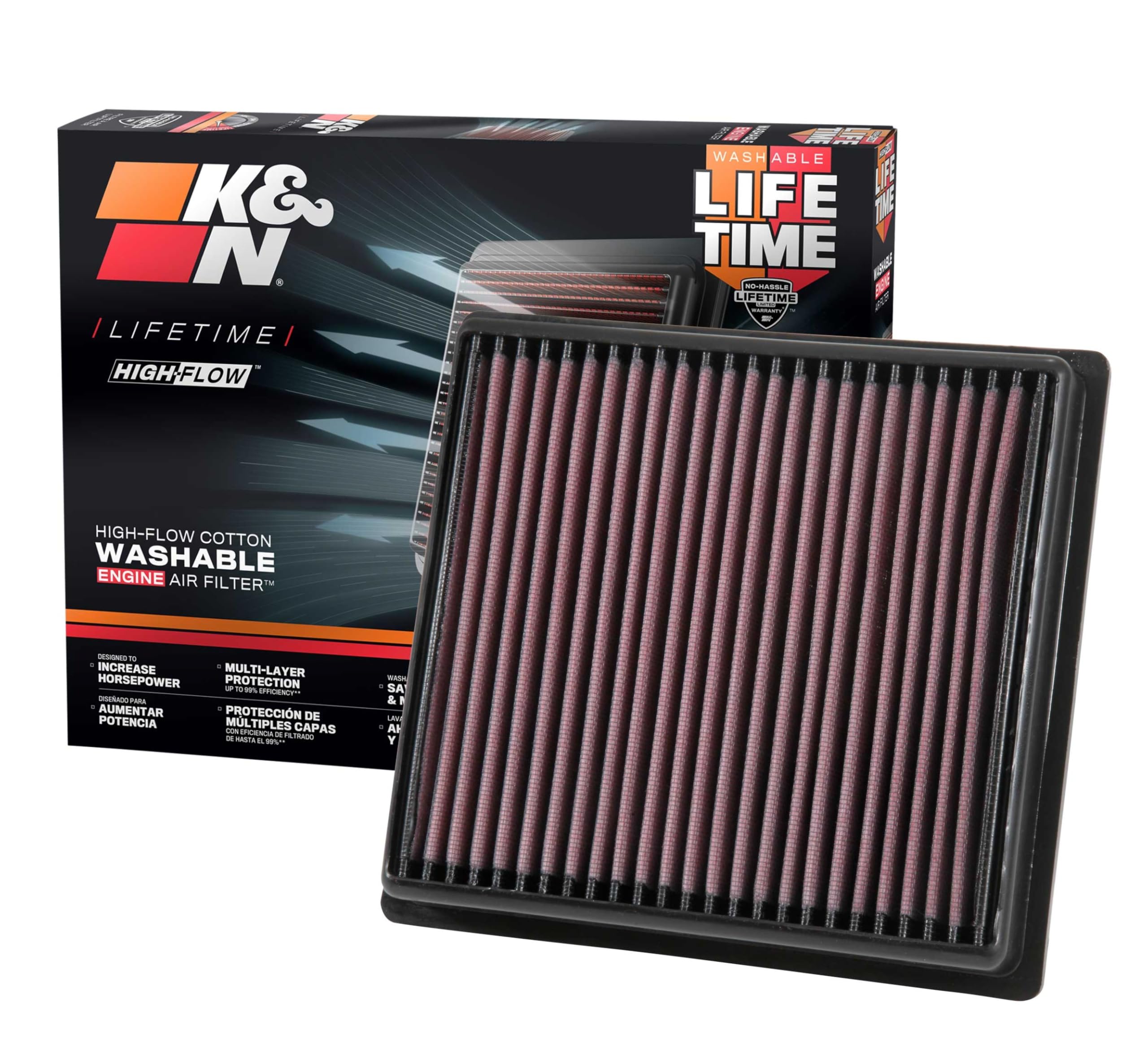 K&N Original High-Flow Lifetime Engine Air Filter: Increase Power: Premium, Washable: Compatible with 2016-2025 Subaru: Ascent, Crosstrek, Forester, Impreza, Legacy, Outback, WRX, XV, 33-5064