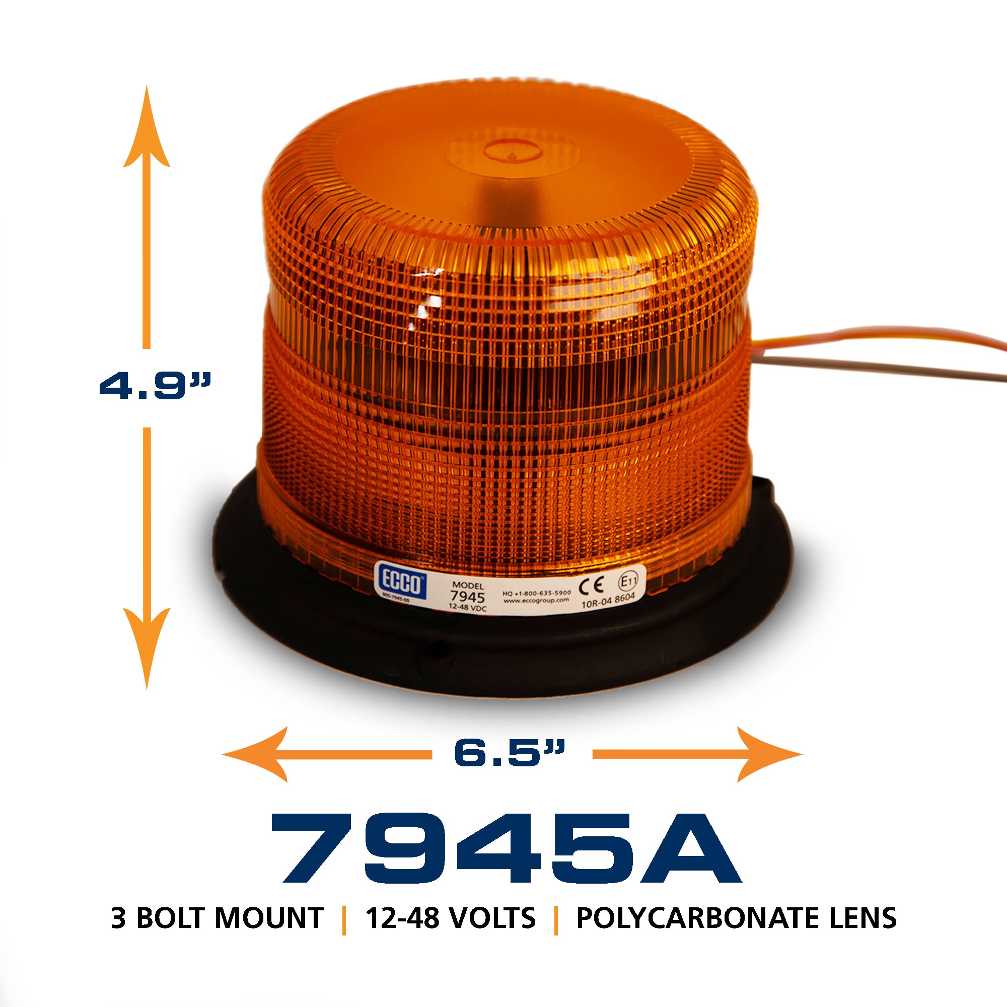 7945A ECCO 7945 Series Pulse 2 Beacon Light 3 Bolt / 1 Inch Pipe Mount, Amber