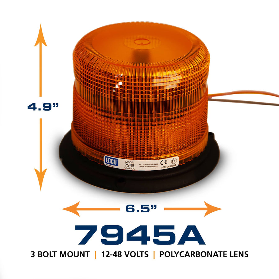 7945A ECCO 7945 Series Pulse 2 Beacon Light 3 Bolt / 1 Inch Pipe Mount, Amber