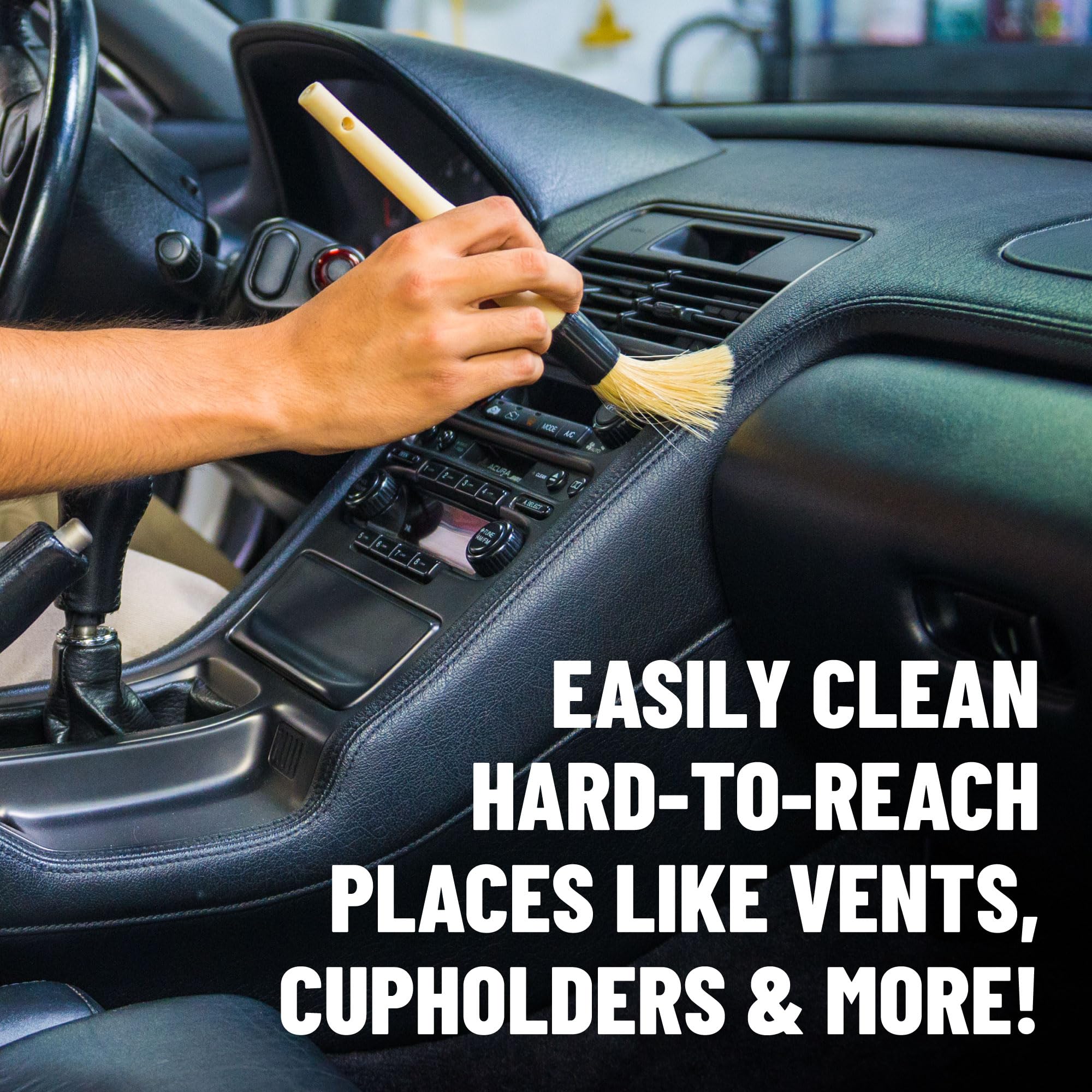Boars Hair Detailing Brush Chemical Guys - Gentle Scratch-Free Cleaning for Wheels, Grilles, Emblems, and Interior Surfaces - Versatile Multi-Purpose Auto Detailing Brush for Deep Cleaning - Acc_S90