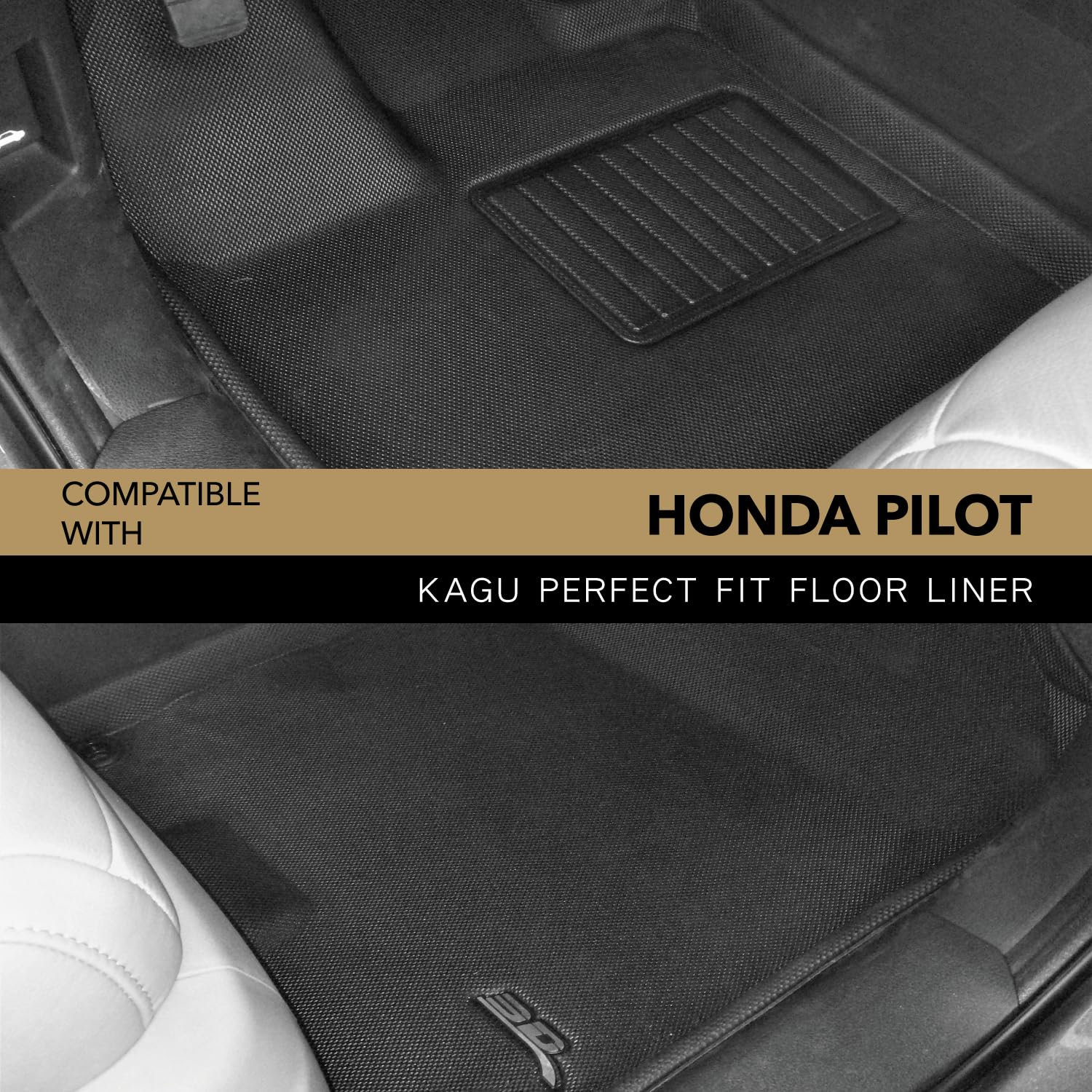 MAXpider 3D Custom Fit Kagu Floor Mat (Black) Compatible with Honda Passport 2019-2025 / Pilot 2016-2022 - Front Row R1
