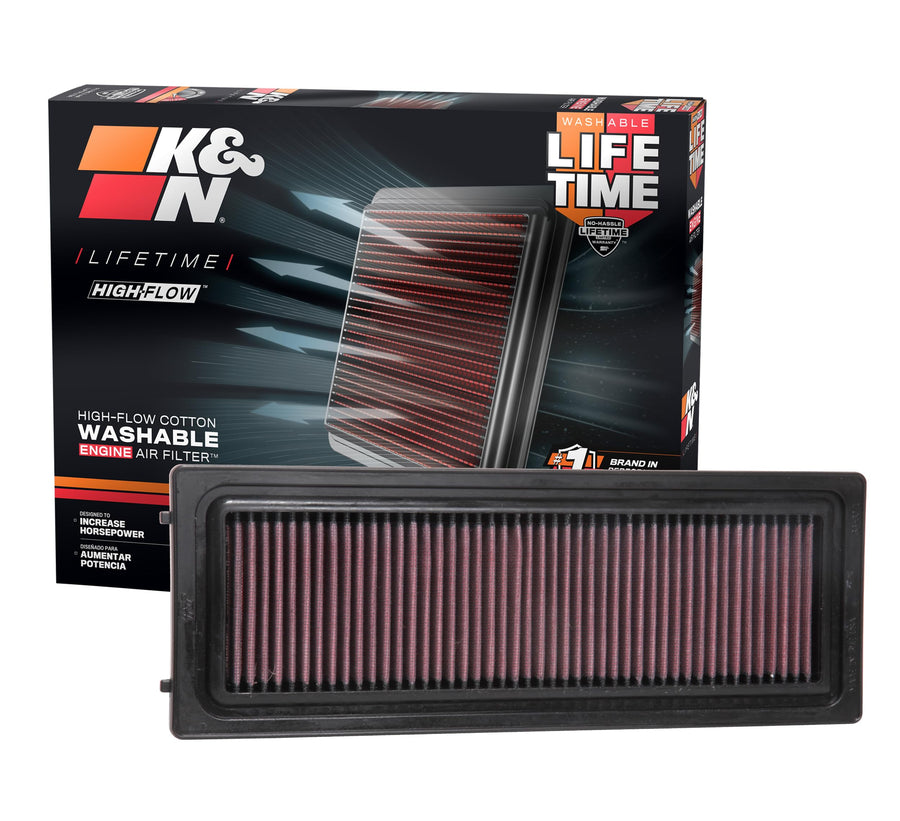 High-Flow K&N Original Lifetime Engine Air Filter: Increase Power: Premium, Washable: Compatible with 2016-2024 Alfa Romeo: Giulia, Stella, Stelvio, 33-3071