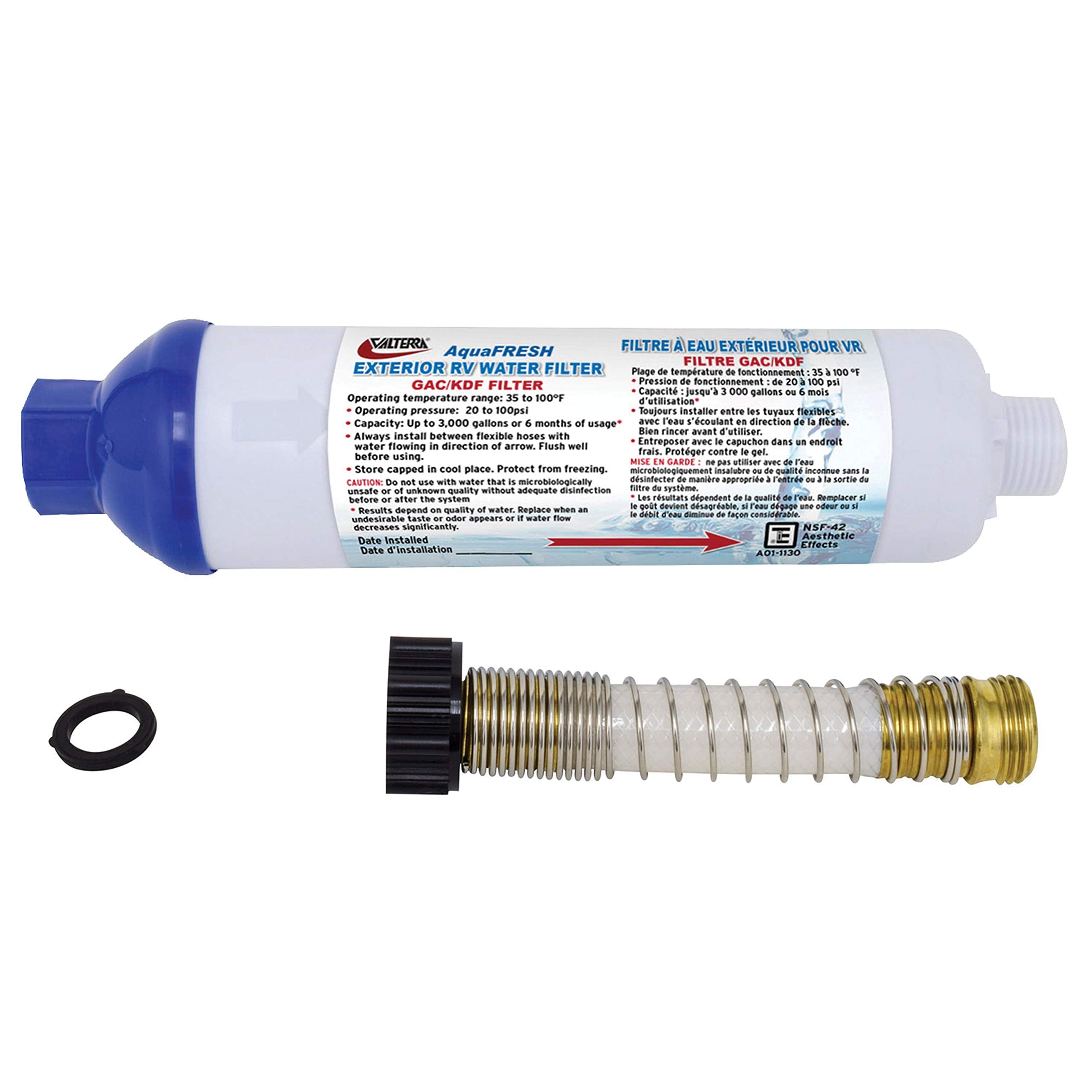 Exterior AquaFRESH RV Water Filter Kit w/Hose Connections & Hose Saver
