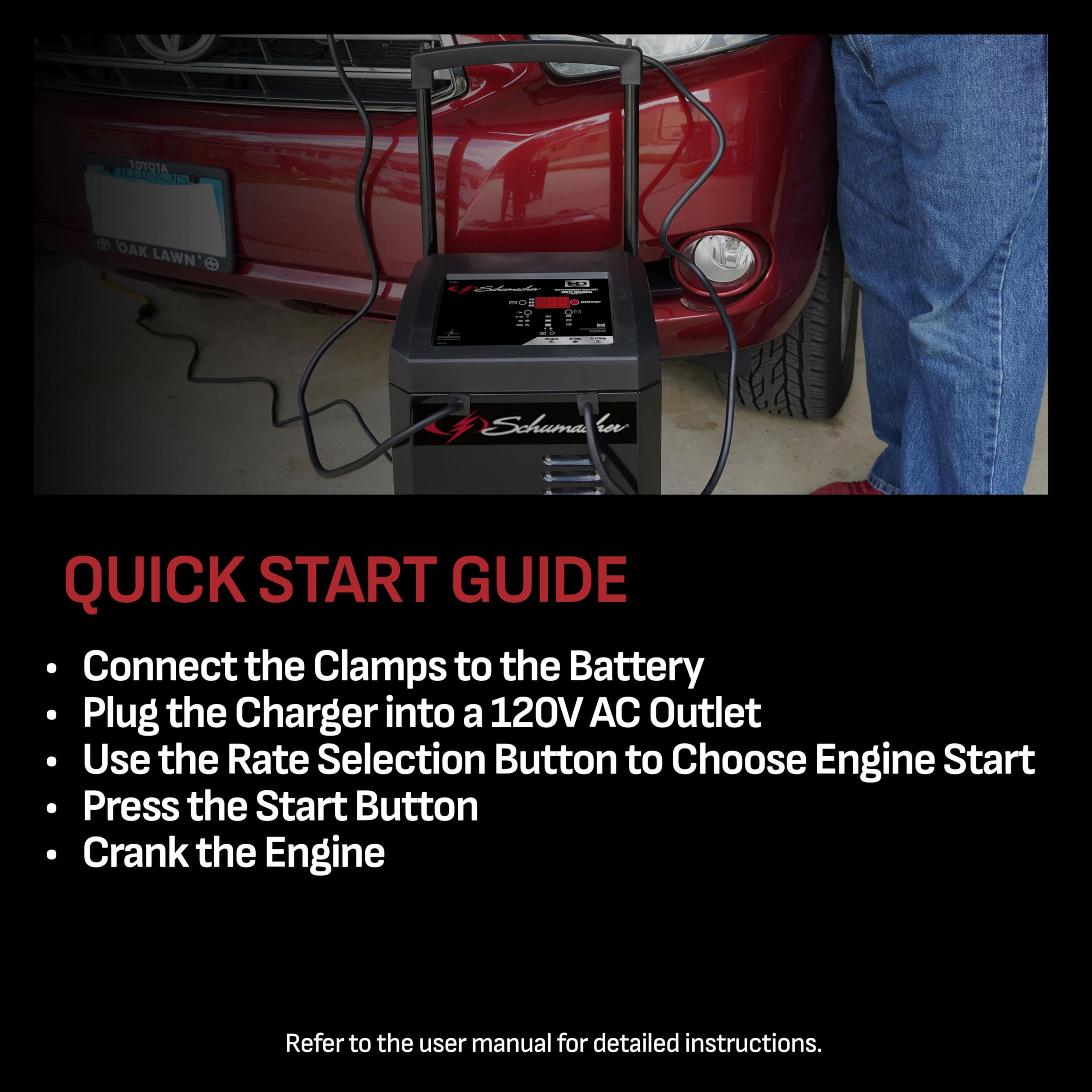 Schumacher Electric Automatic Wheeled 6A Car Battery Charger and 250A Engine Starter, 6-in-1 Solution, Maintainer, 40A Boost, for 6V/12V Power Sport, Automotive, and Marine Batteries, SC1325