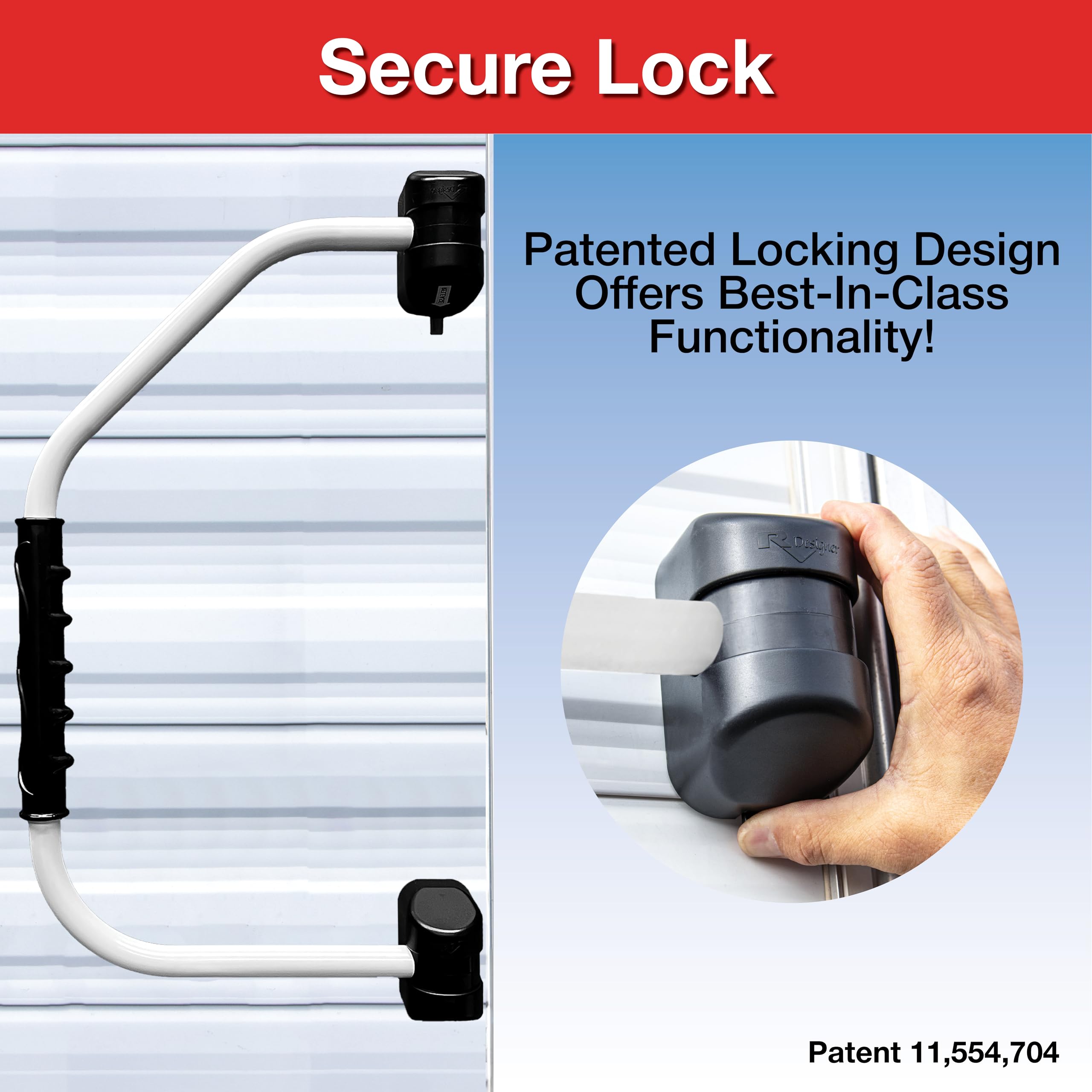 GripSafe Handrail Assist RV Designer R127 - Locking Folding Aluminum Grab Handle with Notched Grip - Safe Entry Assist for RV Door - Easy Installation, 27 Inch, White